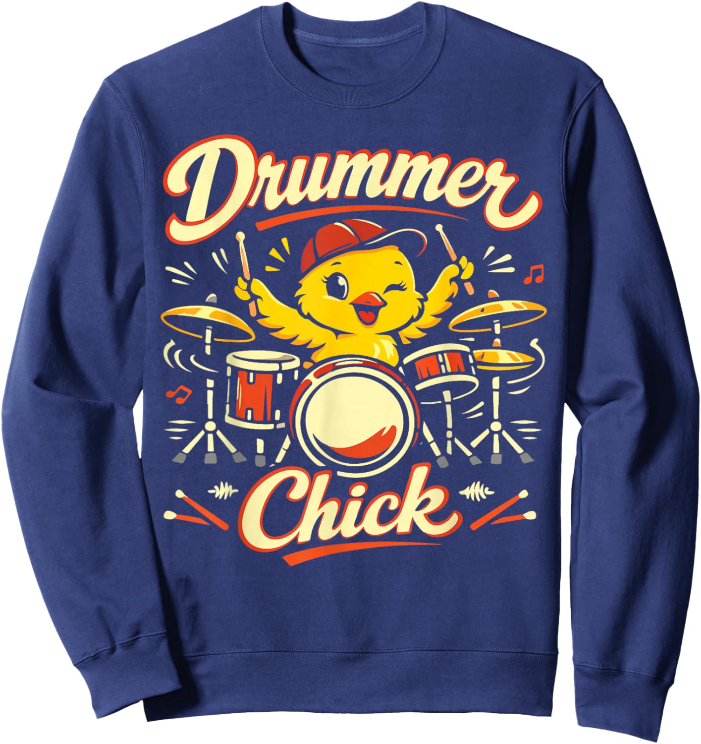 Drummer Drum Set Chicken Girl Vintage Drummer Chick Sweatshirt - Sweatshirt | Navy