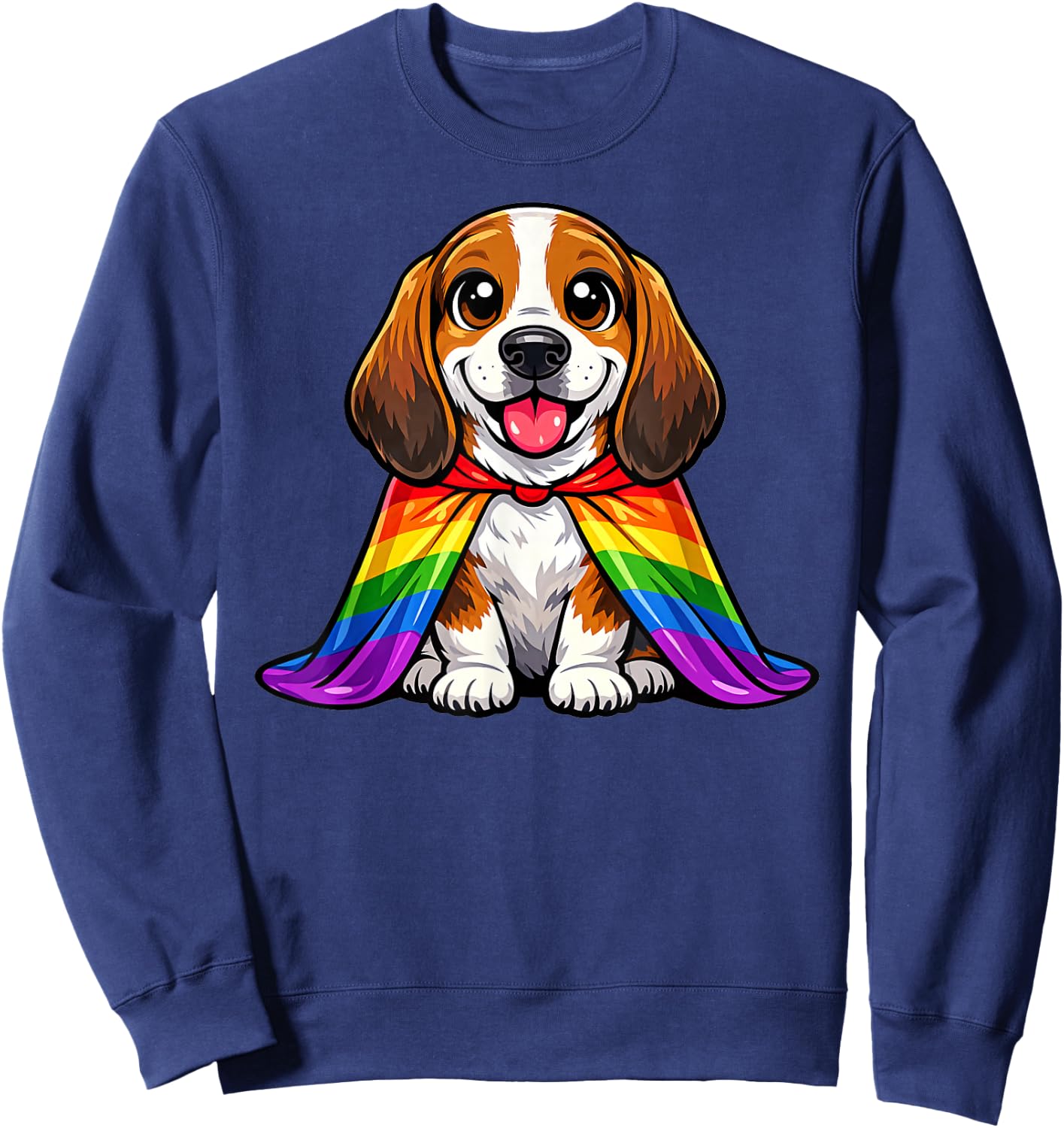 Cute Basset Hound Puppy Pride Dog Rainbow Cape LGBTQ+ Sweatshirt - Sweatshirt | Navy