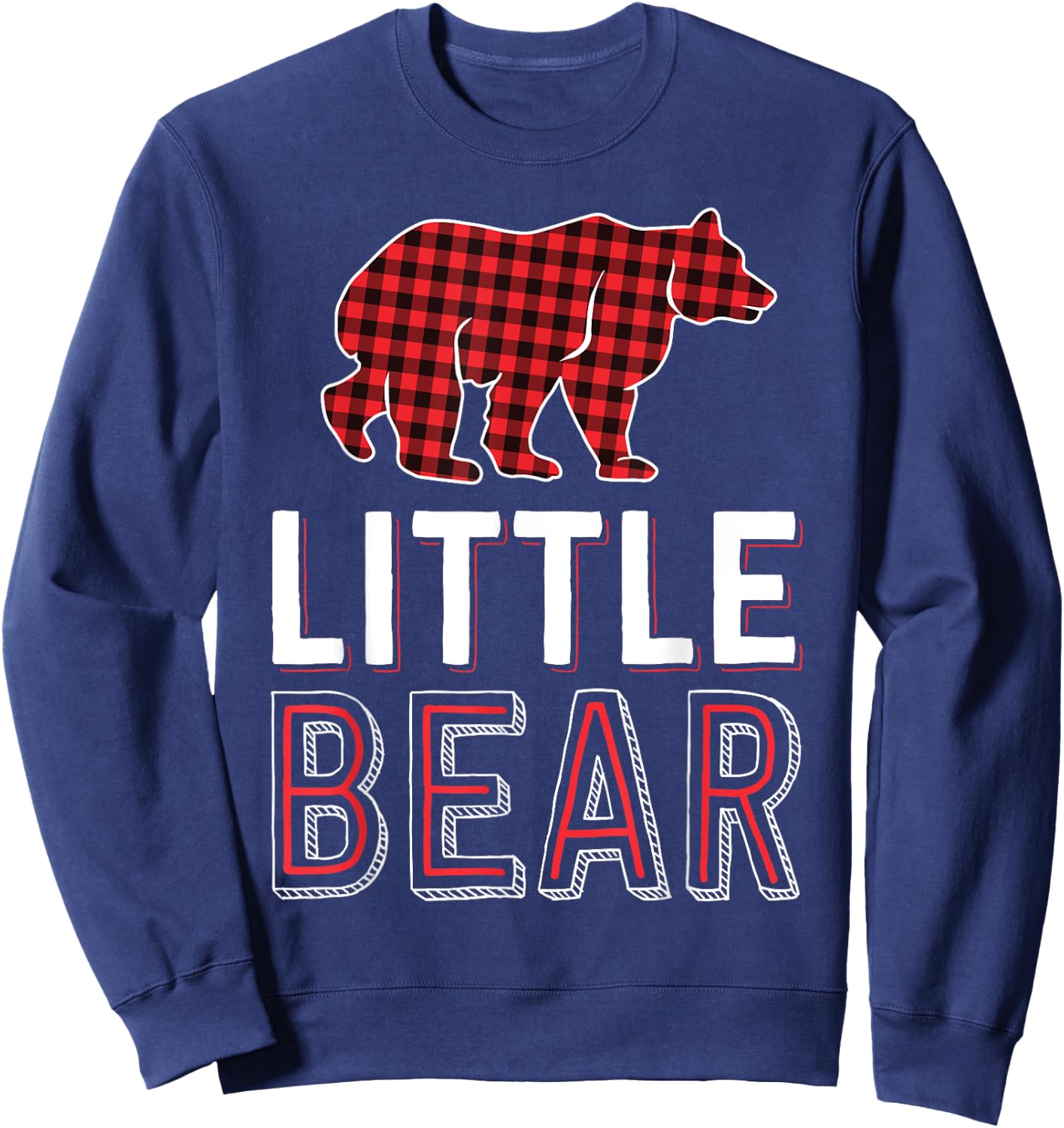 Little Bear Kid Red Buffalo Plaid Matching Family Christmas Sweatshirt - Sweatshirt | Navy