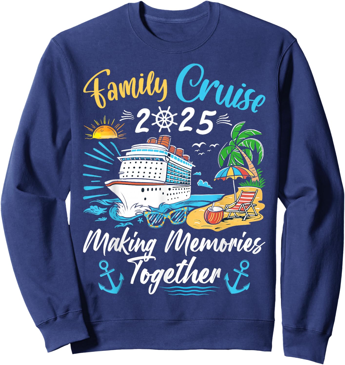 Family Cruise Party Celebration Costume Outfit -Adults, Kids Family Matching Cruise Vacation Party Black Short Sleeve Small, Medium, Large, Extra Large Sweatshirt - Sweatshirt | Navy