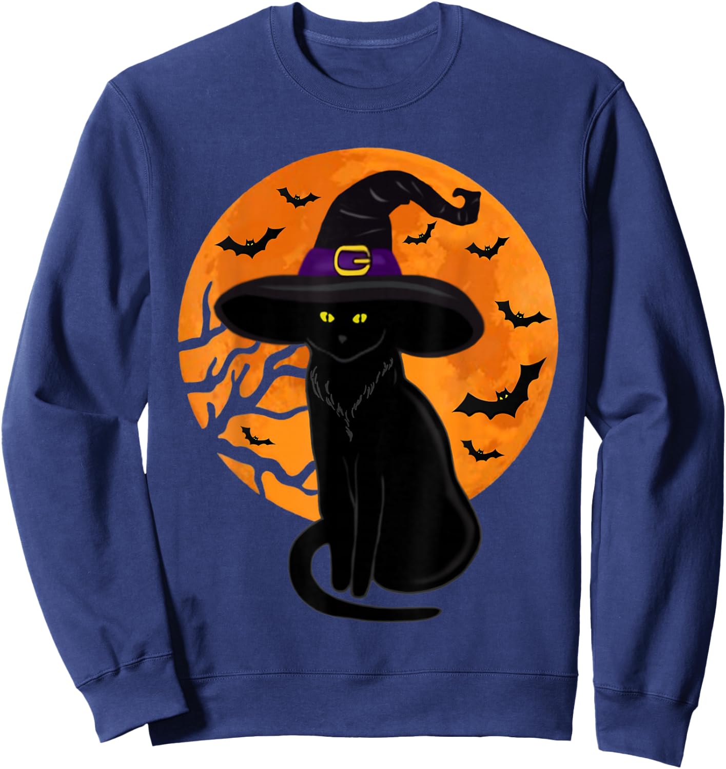 Retro Black Cat Halloween Pumpkin Costume Women Kids Girls Sweatshirt - Sweatshirt | Navy