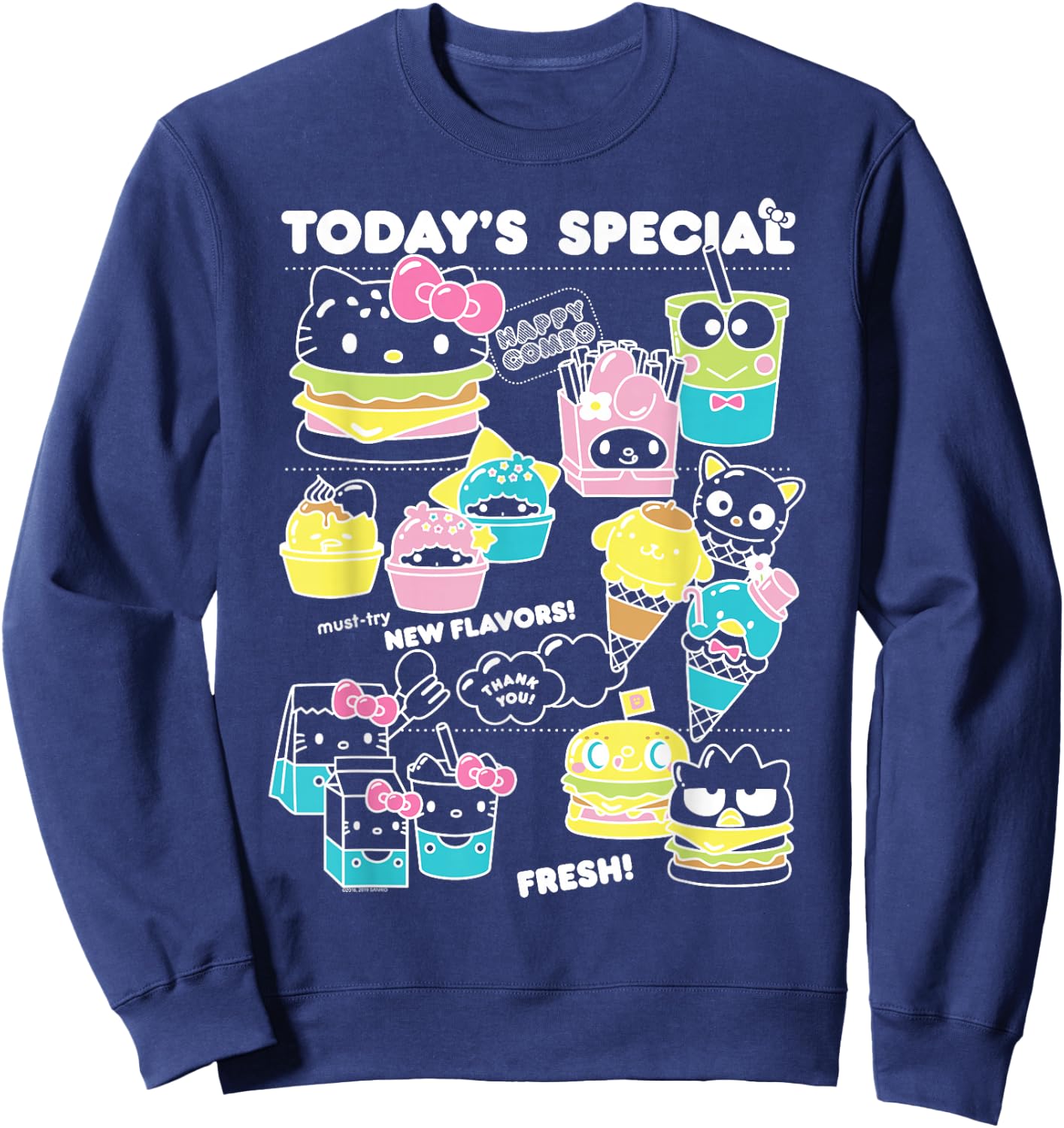 Hello Sanrio Kawaii Burger Shop Foodie Menu Shirt Sweatshirt - Sweatshirt | Navy