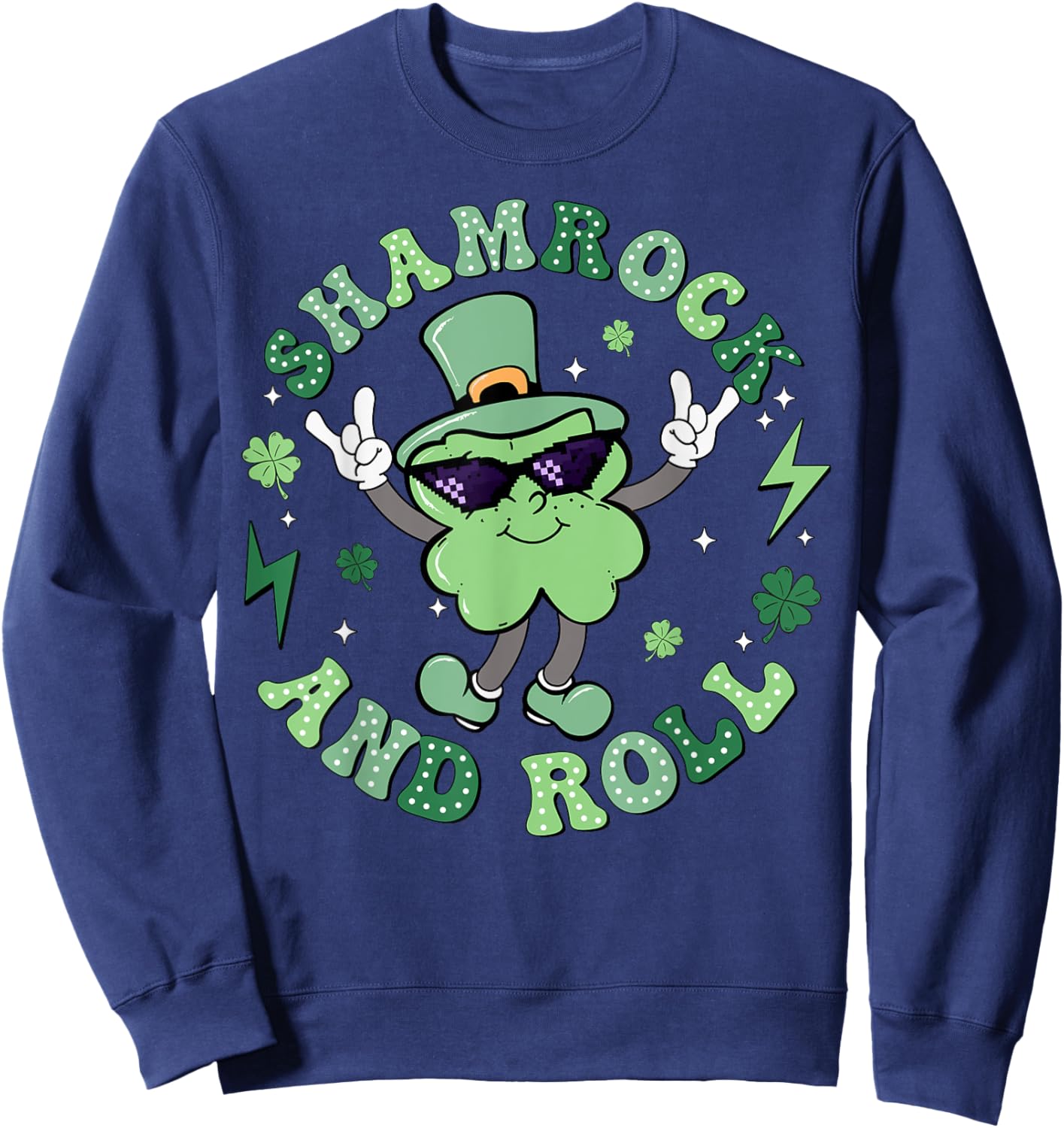 Shamrock and Roll St Patricks Day Clover Irish Kid Boys Girl Sweatshirt - Sweatshirt | Navy