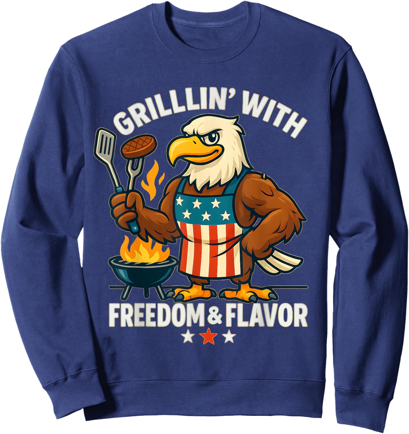 Funny Grillin’ Eagle BBQ Dad 4th of July Father’s Day Sweatshirt - Sweatshirt | Navy