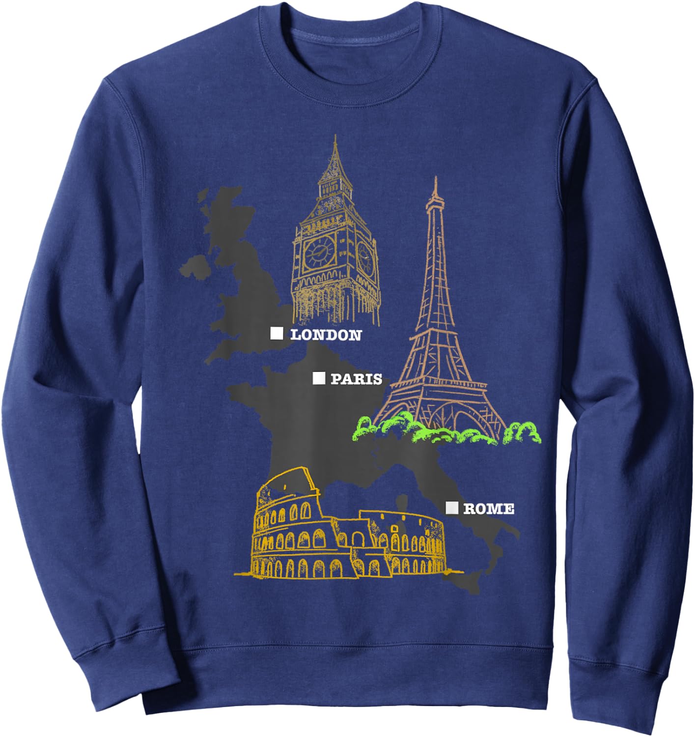 London Paris Rome Travel Gift Sweatshirt - Sweatshirt | Navy