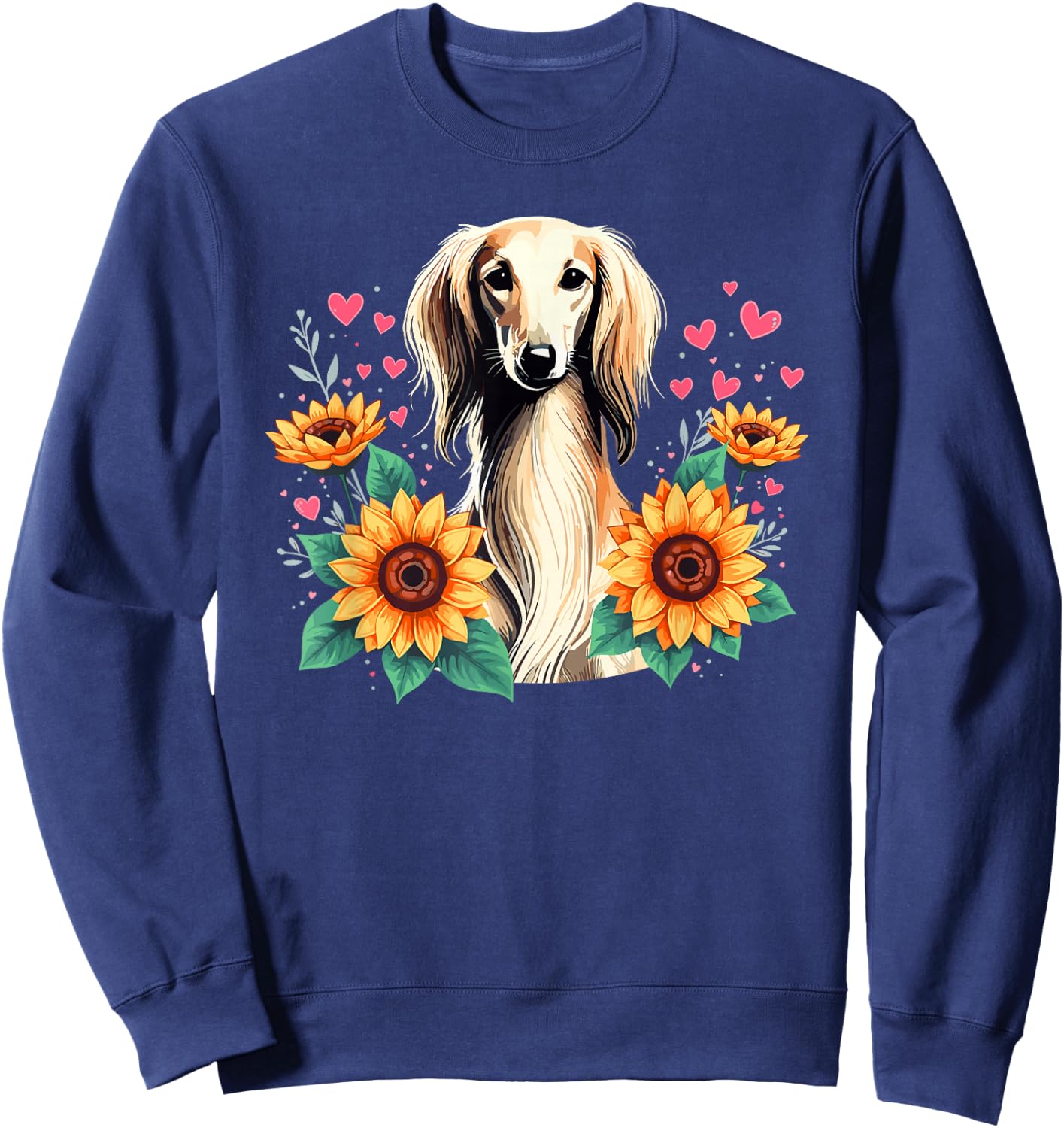Sunflowers Saluki Dog Persian Greyhound Sweatshirt - Sweatshirt | Navy