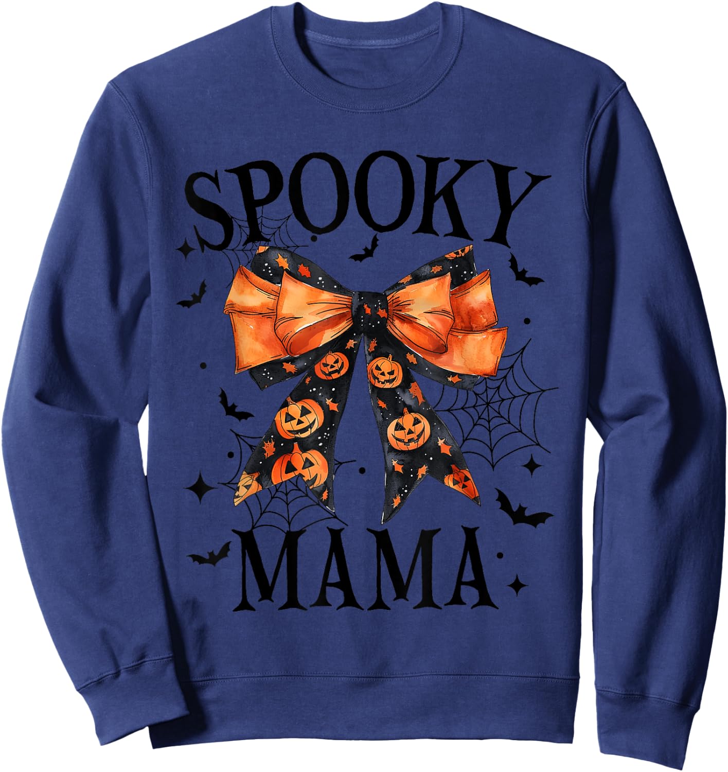 Spooky Mama Coquette Bow Pumpkin Funny Halloween Sweatshirt - Sweatshirt | Navy