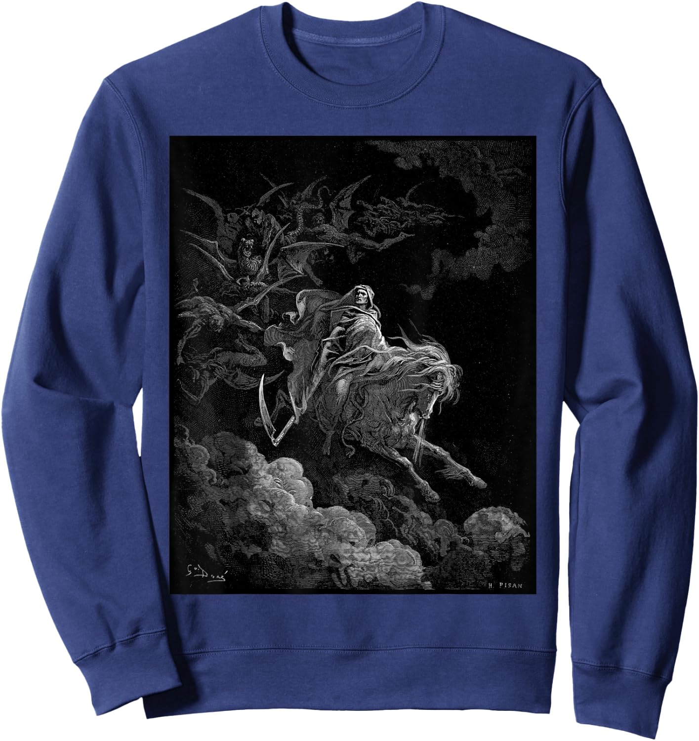 Gustave Dore - Death on the Pale Horse Art Print T Shirt Sweatshirt - Sweatshirt | Navy