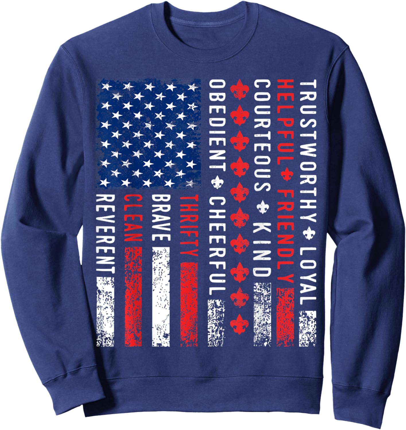 American Flag Vintage Style Outdoors Scouting Law Sweatshirt - Sweatshirt | Navy