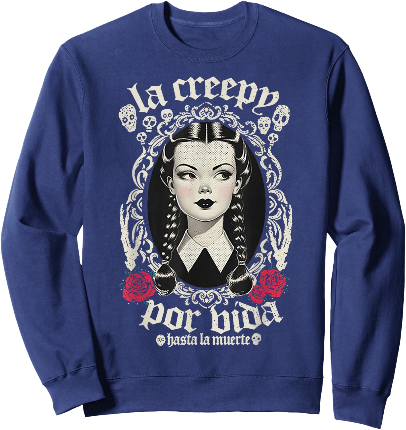 La Creepy Por Vida Goth - -Adults, Black, Small, Short Sleeve, Gothic Mexico Pride Sweatshirt - Sweatshirt | Navy