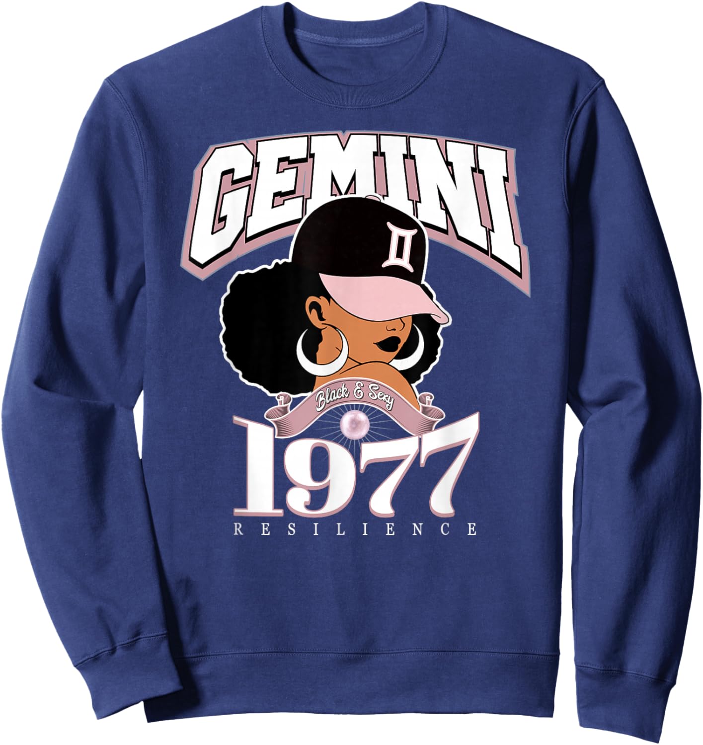 Gemini 1977 Afro Queen Zodiac Birthday Gifts Sweatshirt - Sweatshirt | Navy