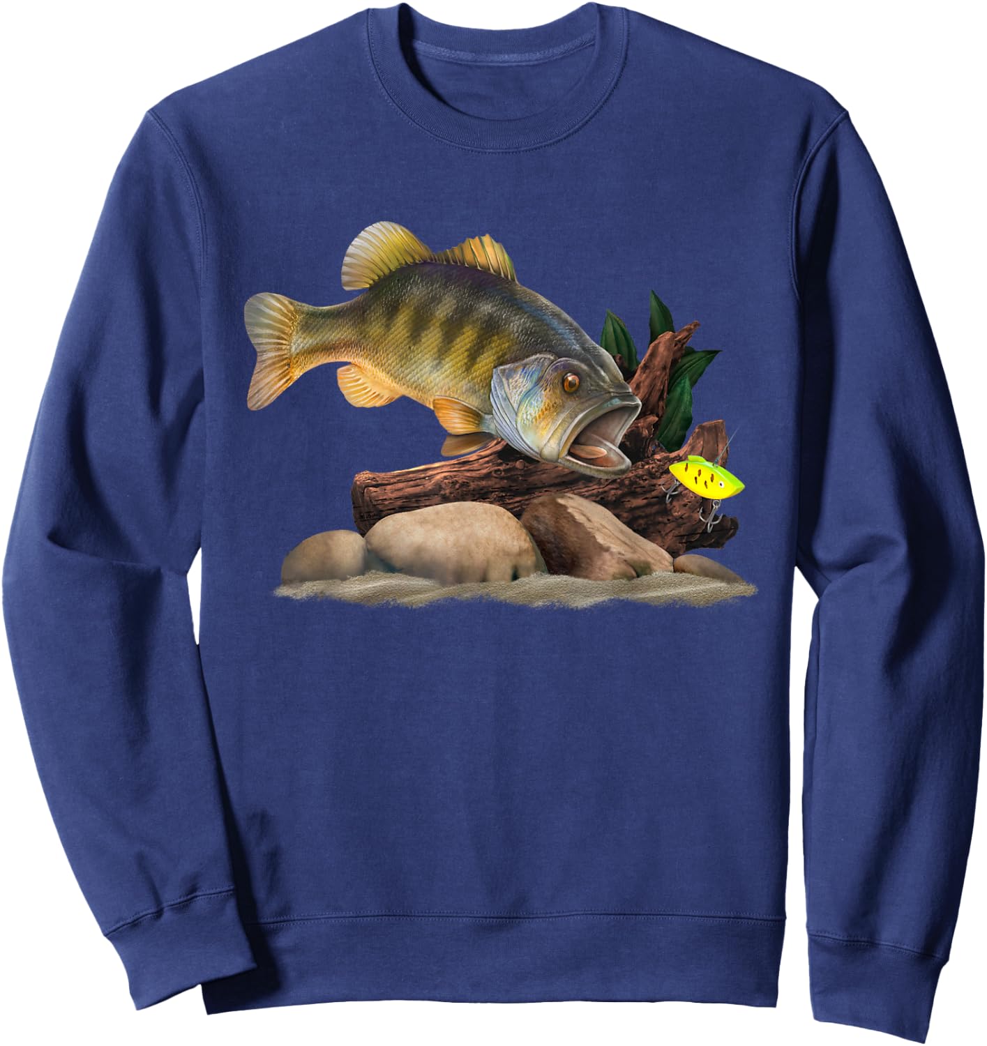 Largemouth Bass And Fishing Lure Fisherman Sweatshirt - Sweatshirt | Navy