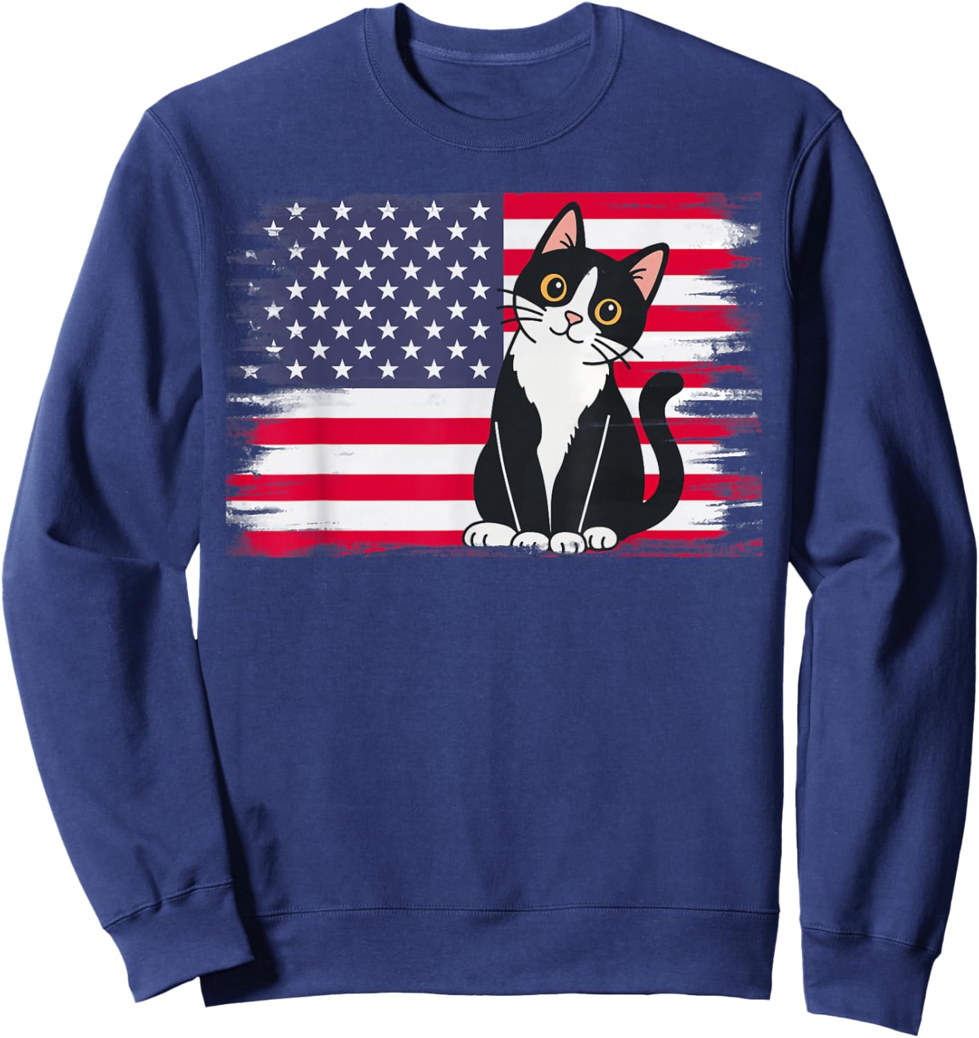 4th of July Patriotic Cat Lover American USA Flag Sweatshirt - Sweatshirt | Navy