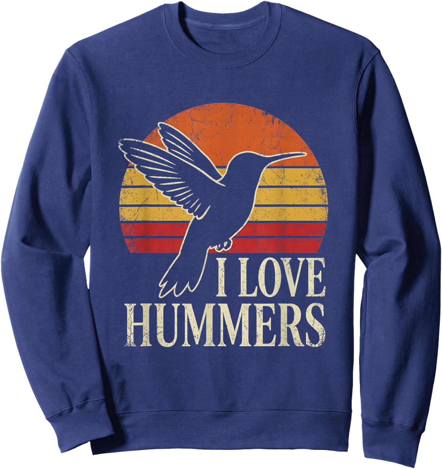 Funny Humor Vintage Sunset Retro Colibri I Love Hummers Bird Sweatshirt - Sweatshirt | Navy