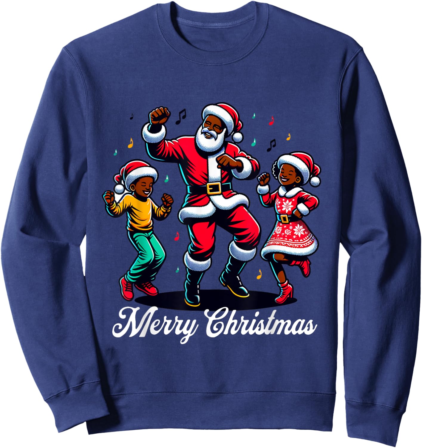 African American Christmas Family Santa Merry Christmas Sweatshirt - Sweatshirt | Navy