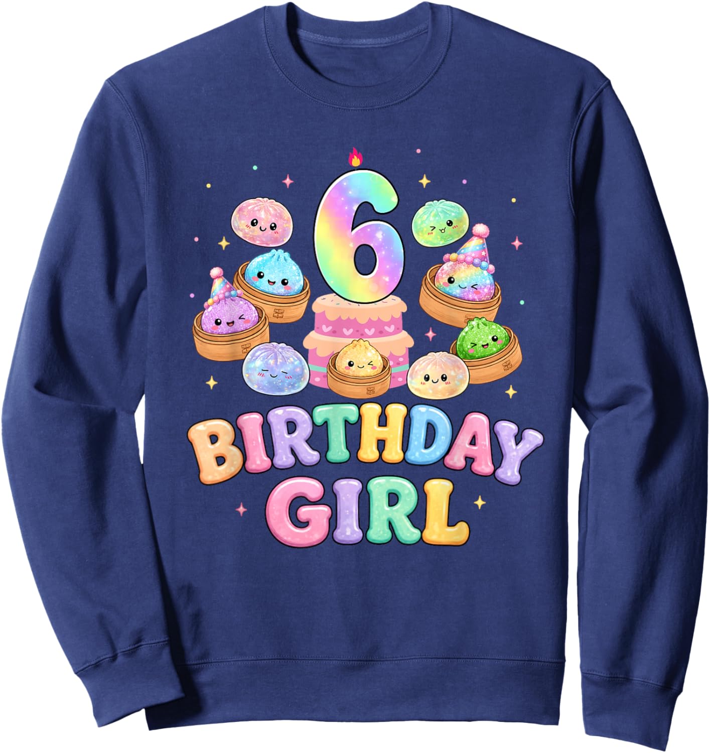 6th Birthday Girl Dumpling Shirt Cute Kawaii Dumpling Party Sweatshirt - Sweatshirt | Navy
