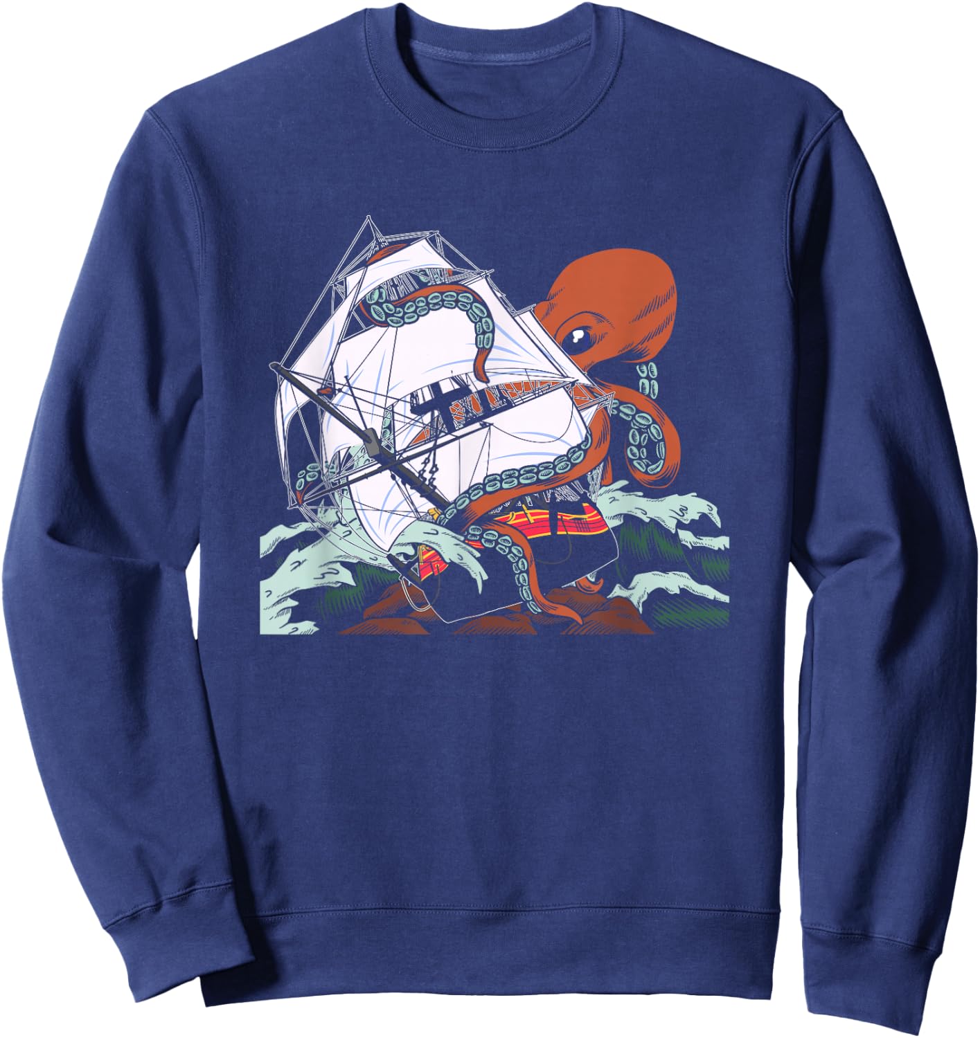 The Kraken - Sea Monster Octopus Shipwreck Sweatshirt - Sweatshirt | Navy