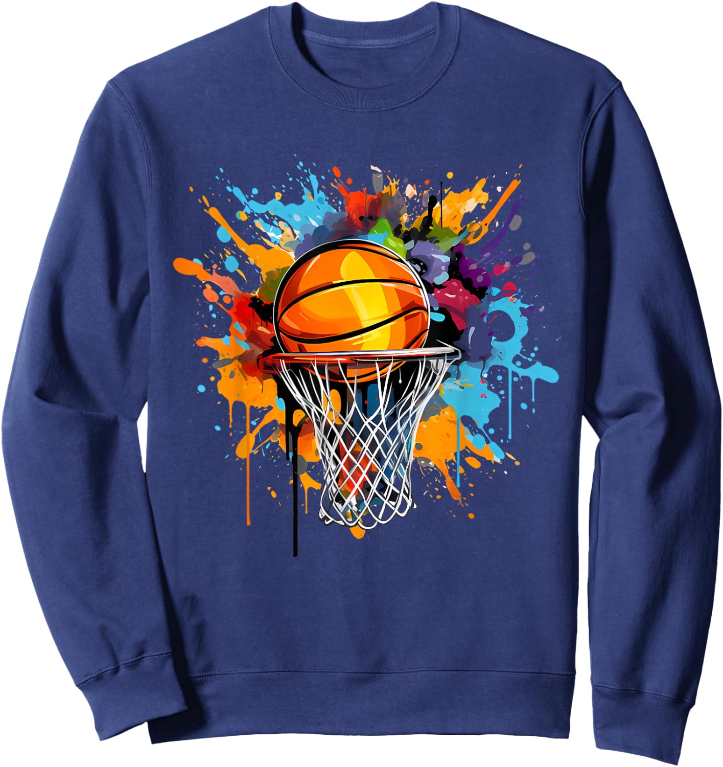 ÄBäsketballCo. Colorful Basketball Graphic , -Adults & Kids, Black, Small, Short Sleeve, , Classic Fit Sweatshirt - Sweatshirt | Navy