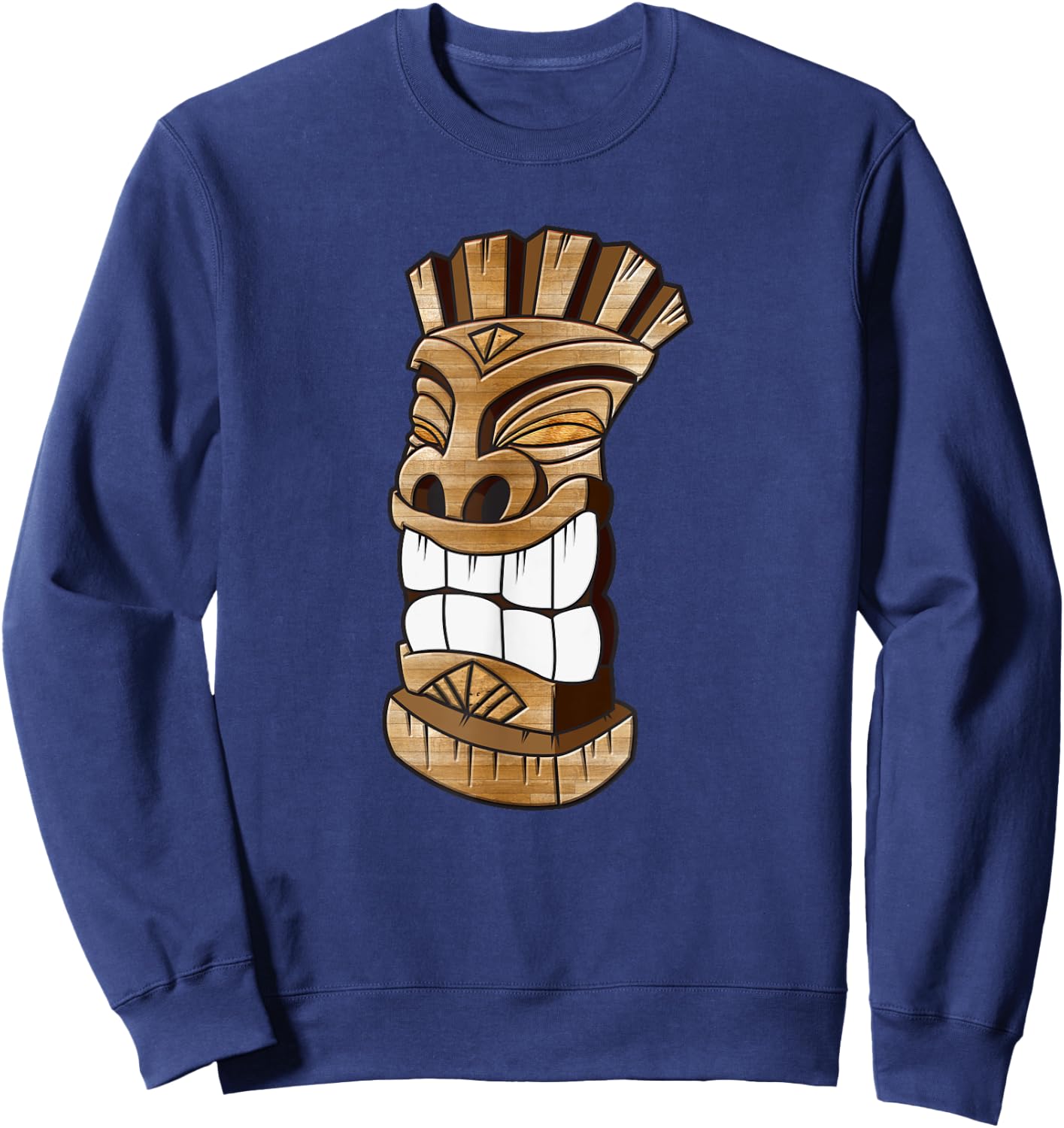 Smiling Hawaiian Wood Carved Tiki Sweatshirt - Sweatshirt | Navy