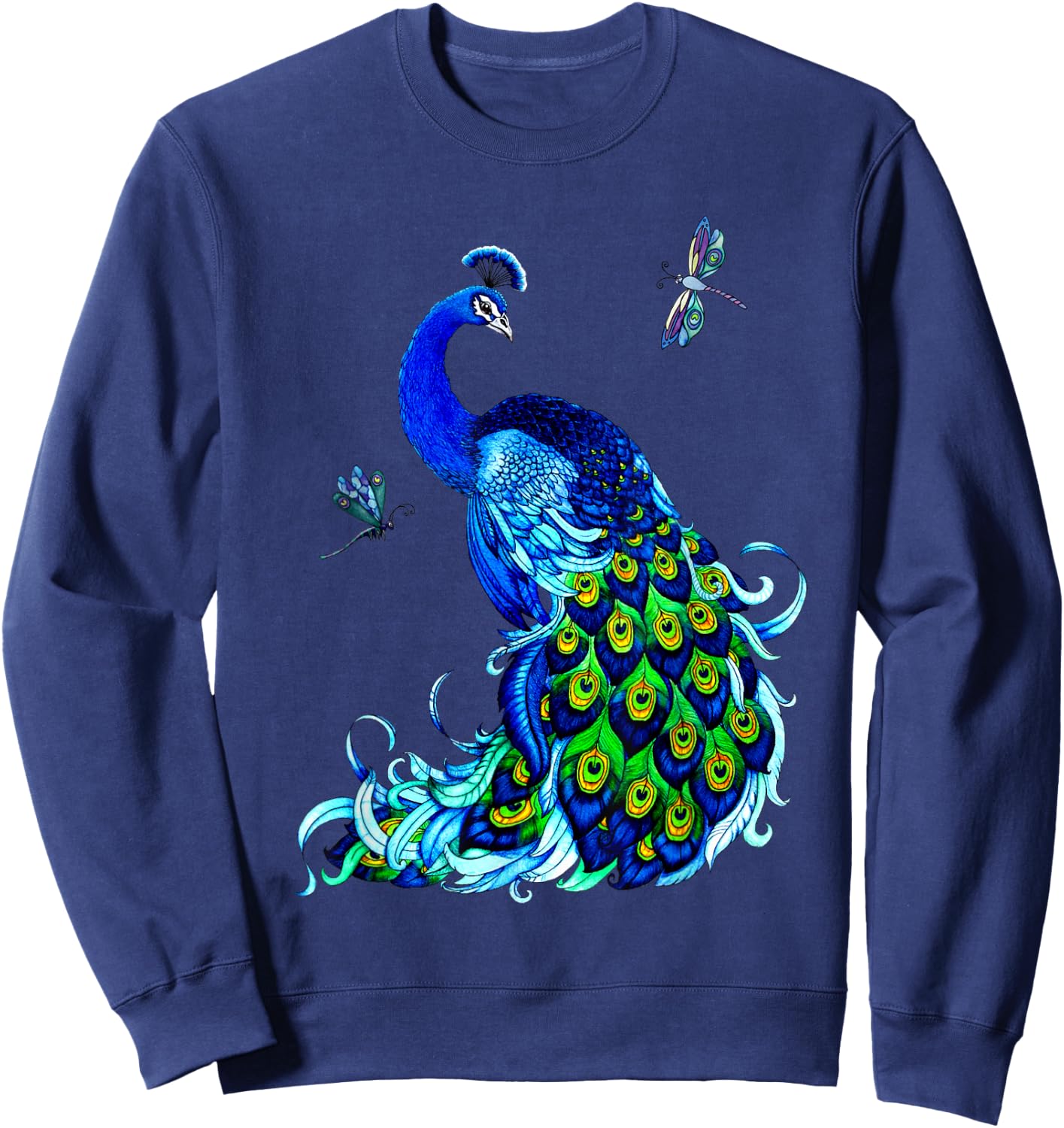 Blue Peacock and Dragonflies Sweatshirt - Sweatshirt | Navy