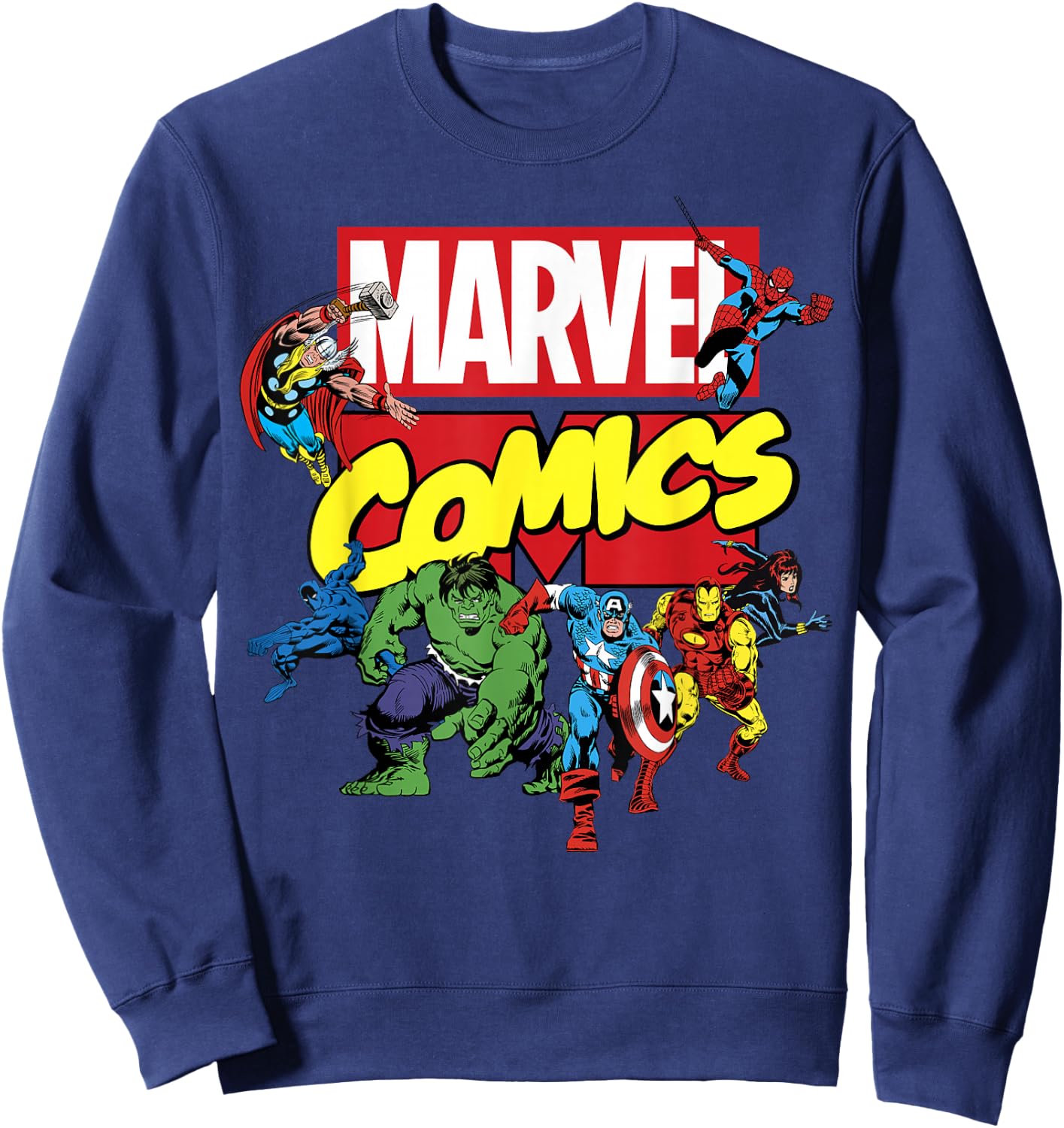 Marvel Exclusive Avengers Retro Comic Group Shot Logo Sweatshirt - Sweatshirt | Navy