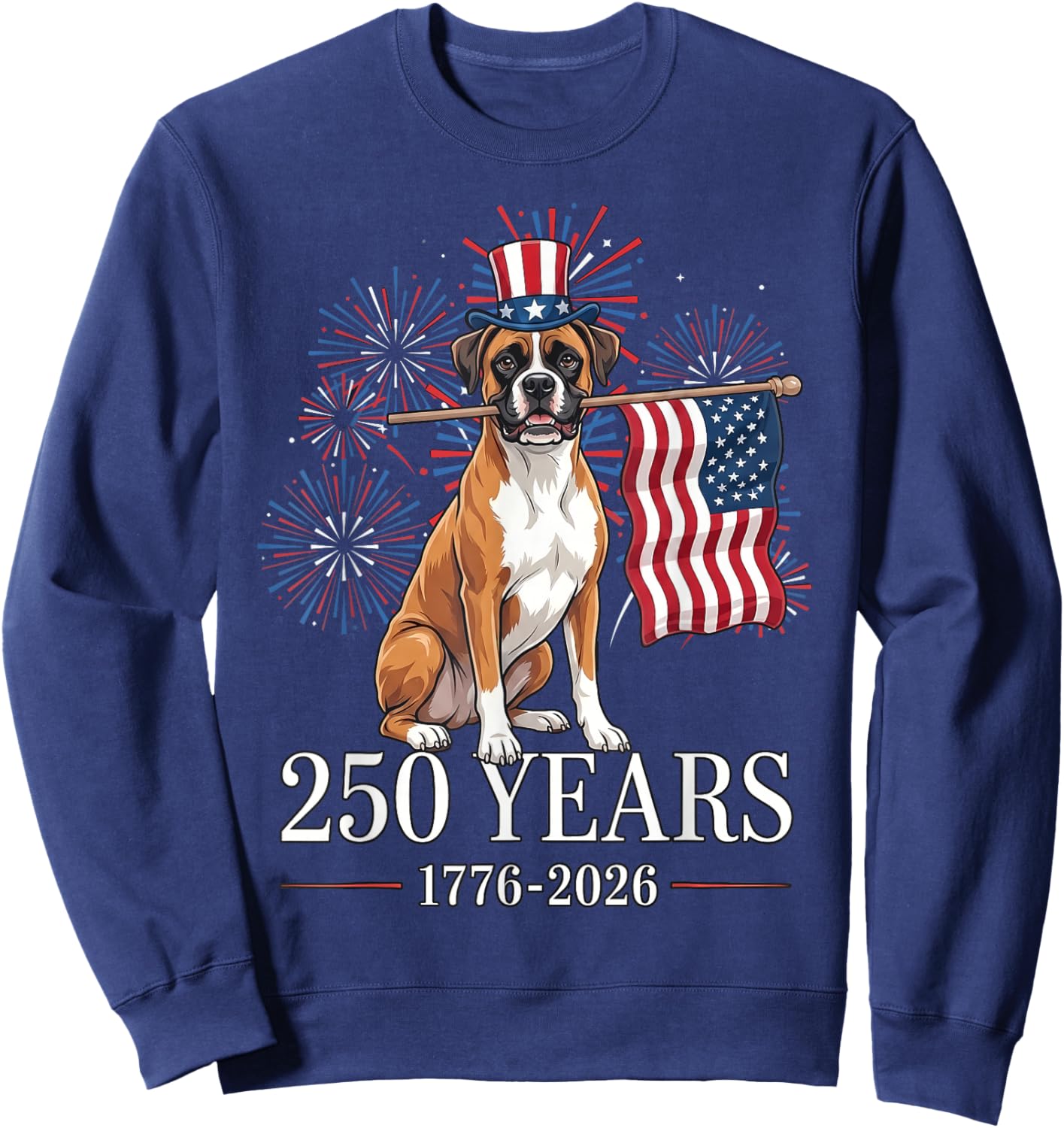 Boxer Dog American Flag 250 Years Patriotic Dogs Lovers Sweatshirt - Sweatshirt | Navy