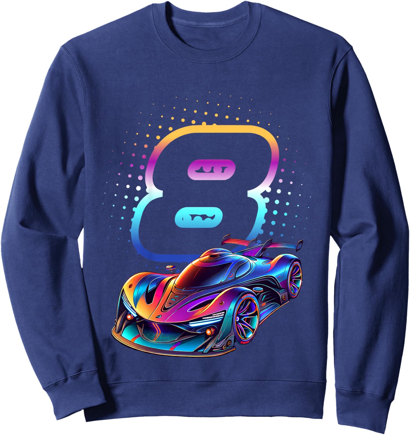 8 Year Old Race Car 8th Birthday Futuristic Racing Racecar Sweatshirt - Sweatshirt | Navy