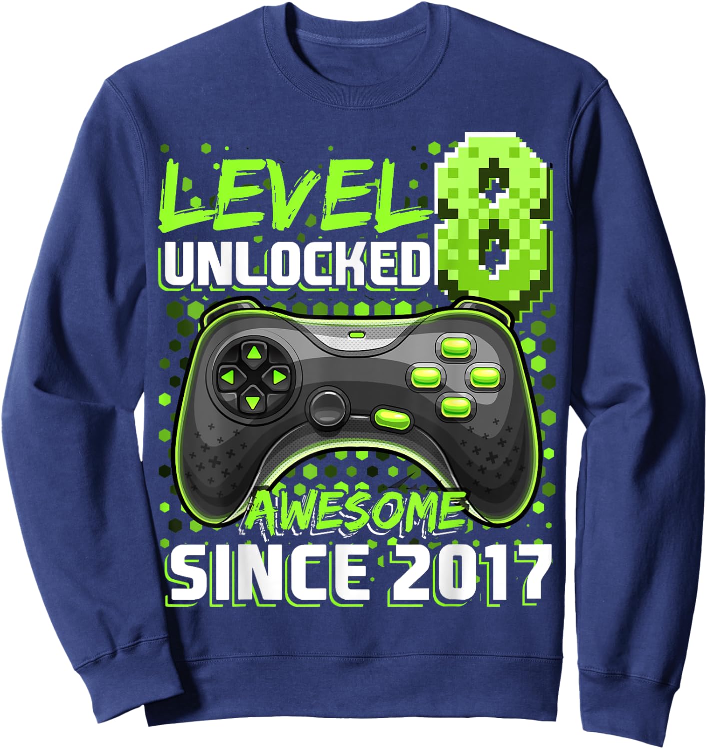 8th Birthday Boy Level 8 Gamer 8 Year Video Game Party Sweatshirt - Sweatshirt | Navy
