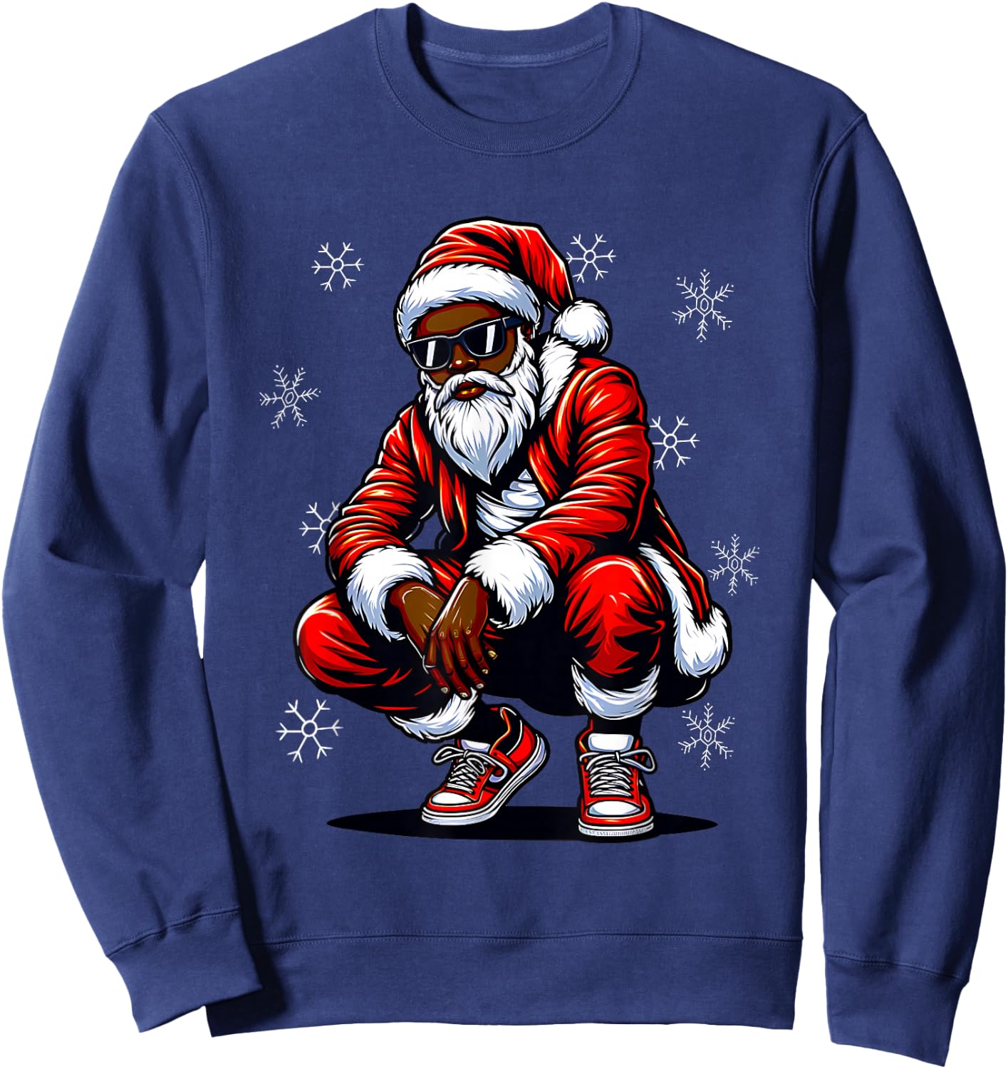 African American Christmas Pajama Xmas Afro Santa Claus PJ Sweatshirt - Sweatshirt | Navy