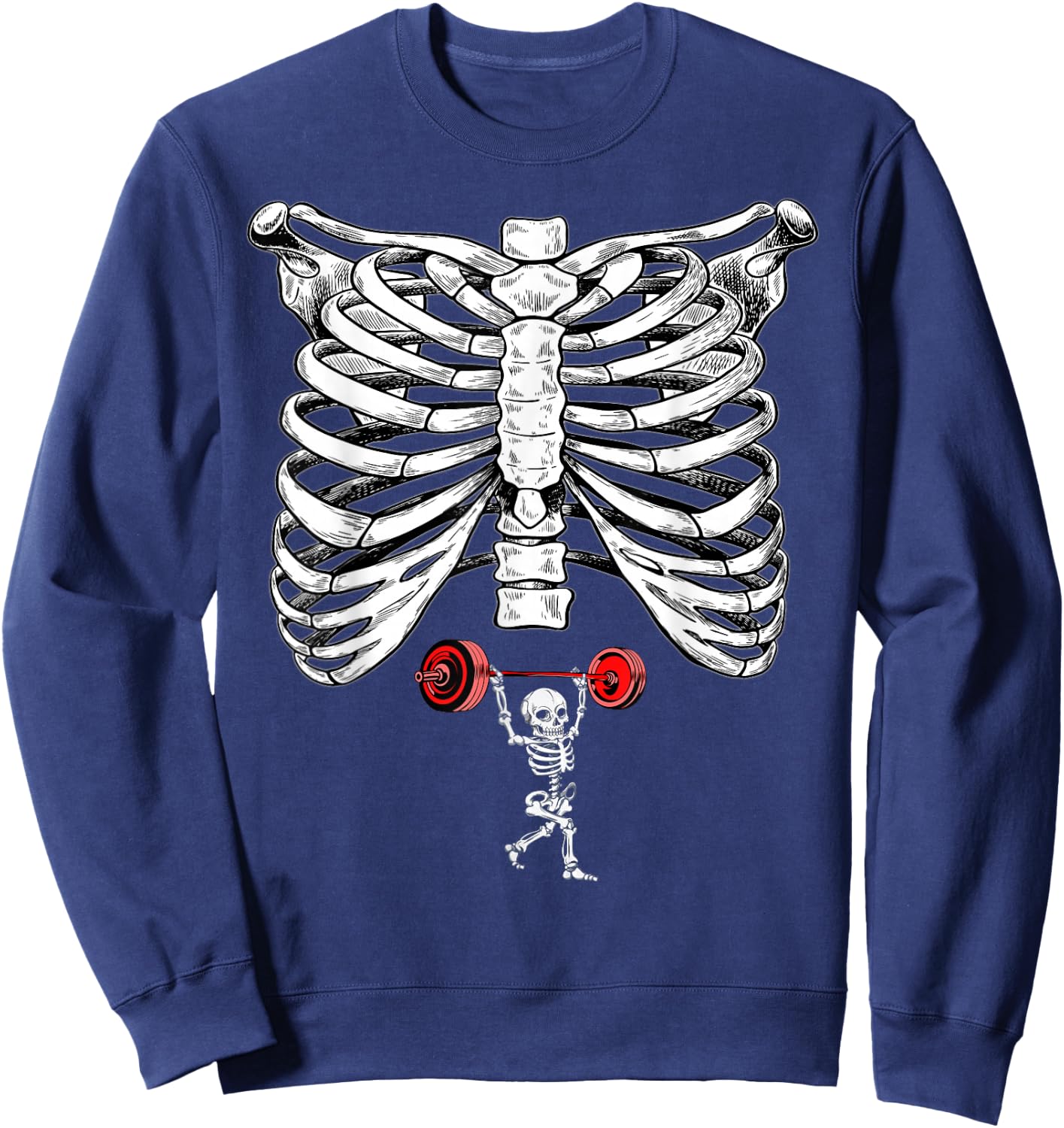 Skeleton Weightlifting Pregnancy Halloween Fitness Gym Sweatshirt - Sweatshirt | Navy