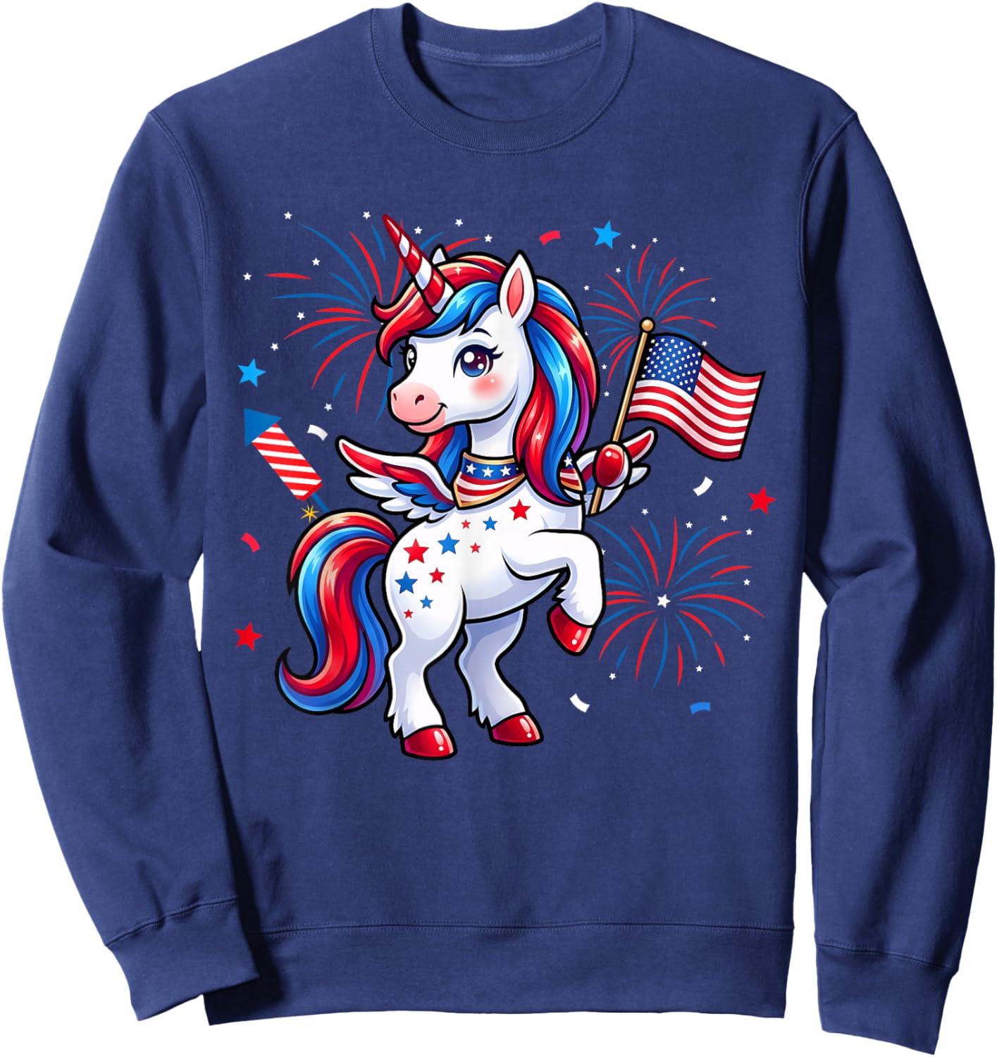 Patriotic Americorn Unicorn American 4th of July Kids Girls Sweatshirt - Sweatshirt | Navy