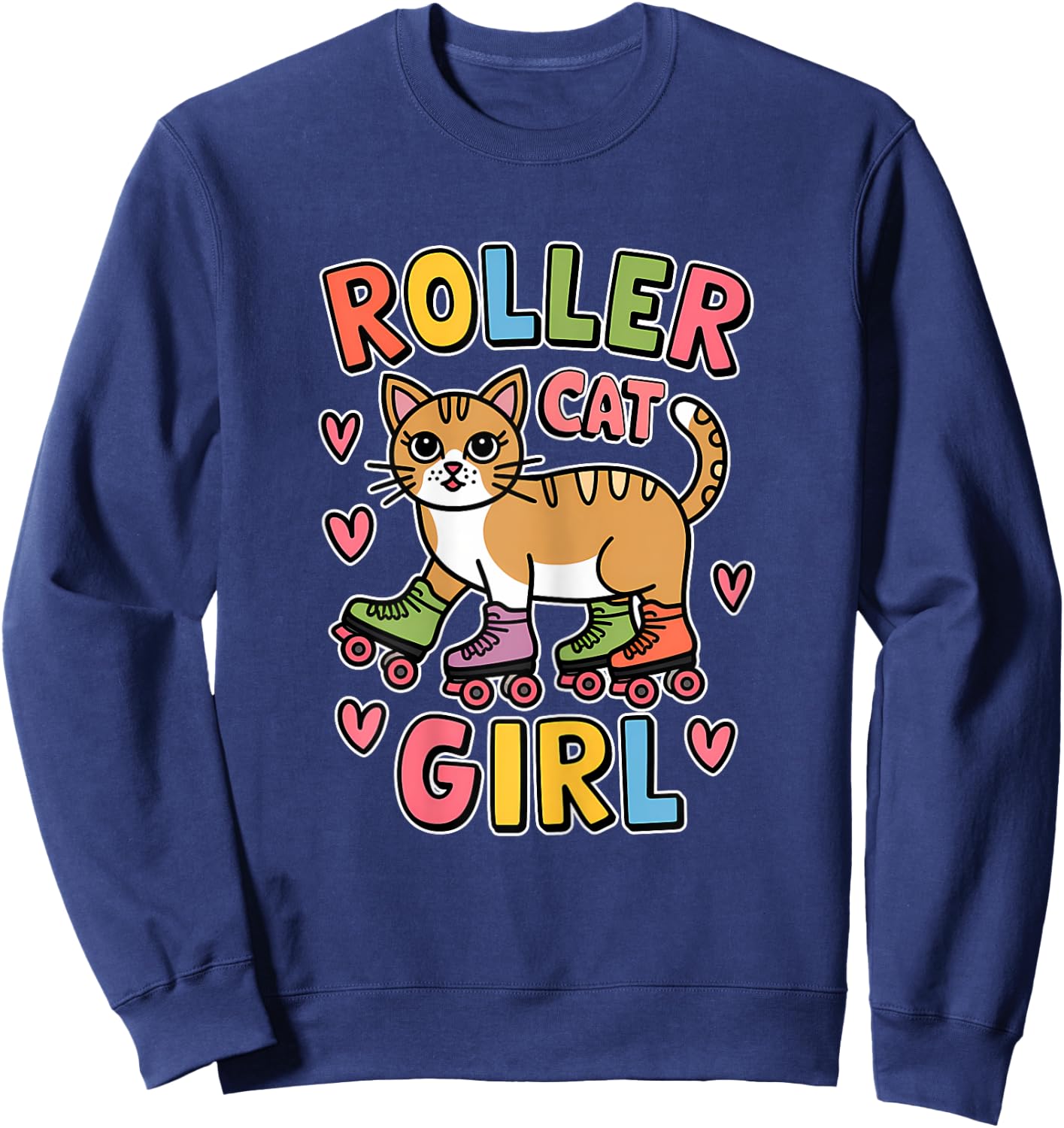 Roller Cat Girl Skating Cat Funny Roller Skating Sweatshirt - Sweatshirt | Navy