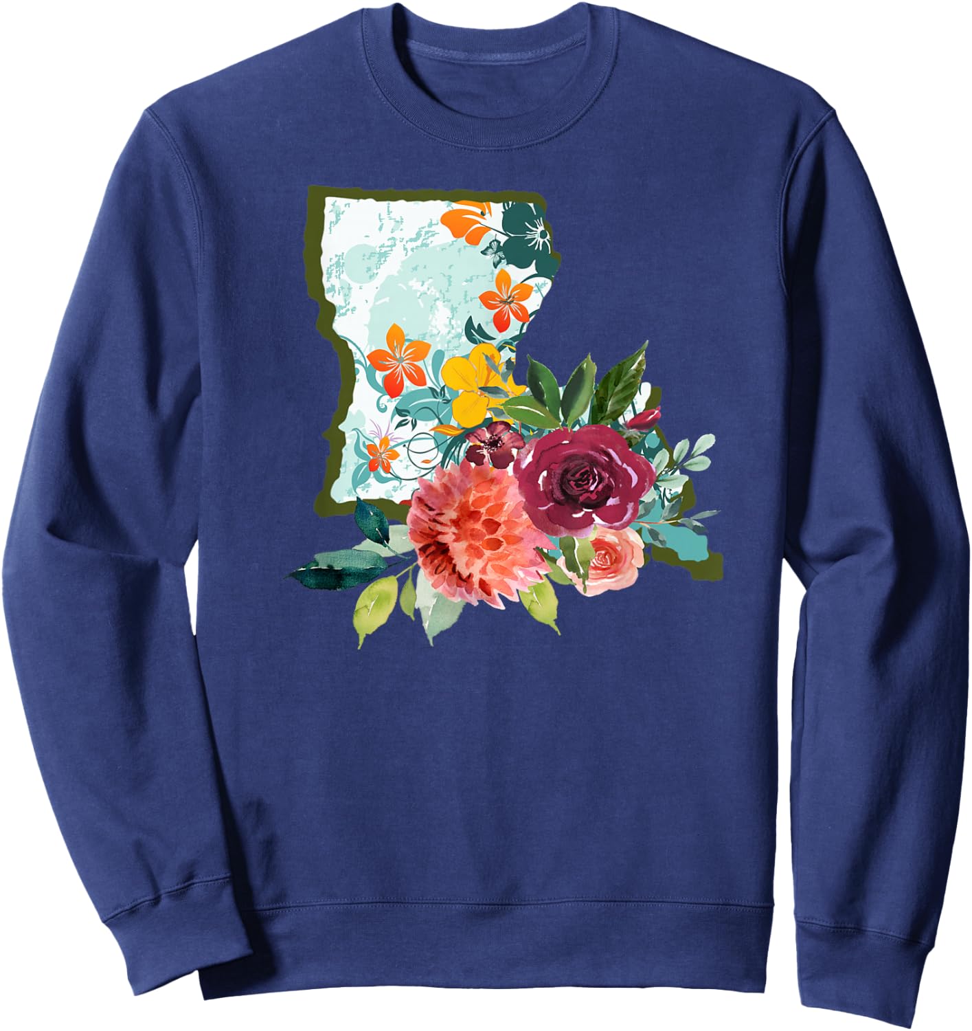 Louisiana Watercolor Flower Sweatshirt - Sweatshirt | Navy