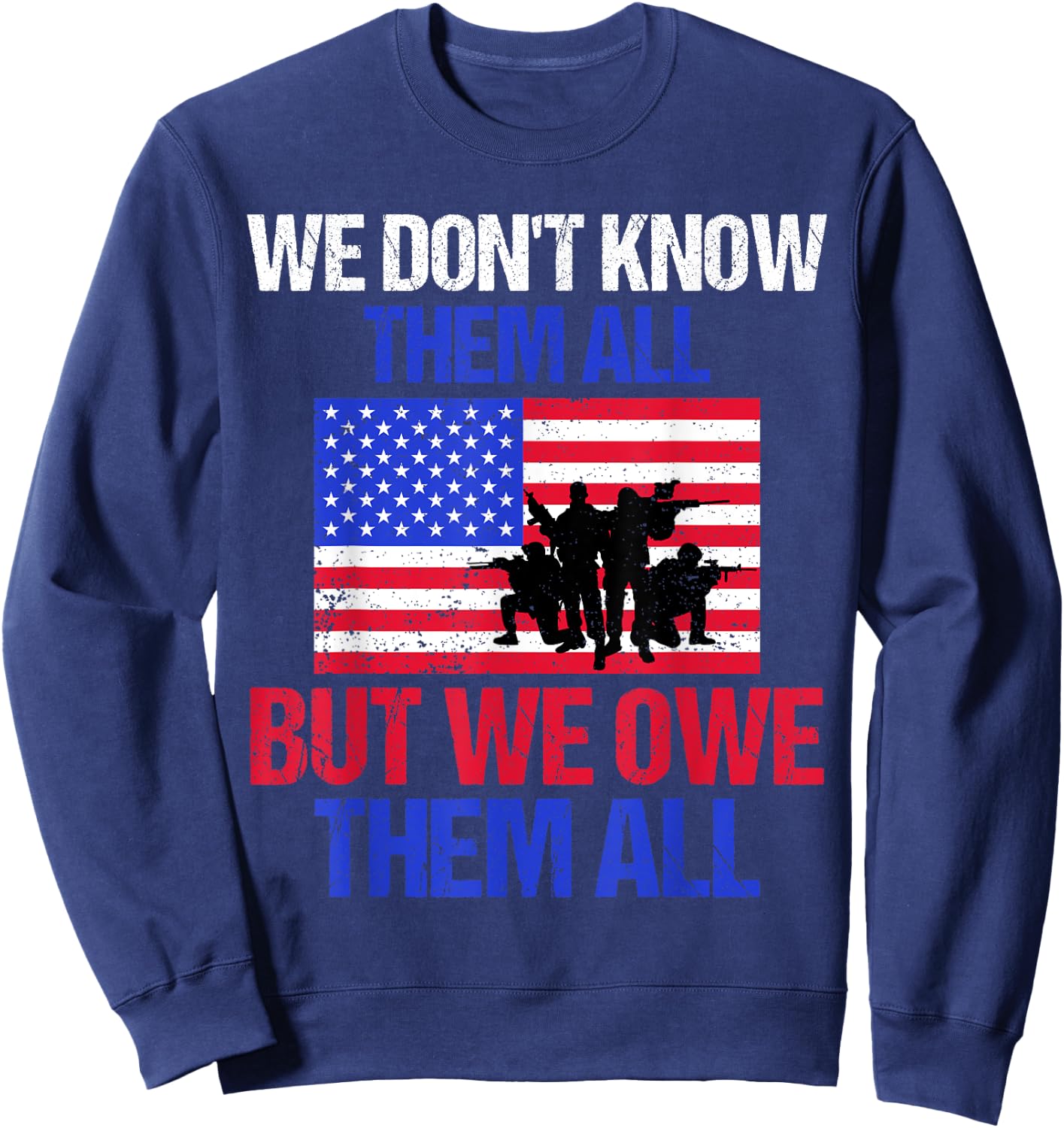 Patriotic Military Appreciation Soldier Silhouette US Flag Sweatshirt - Sweatshirt | Navy