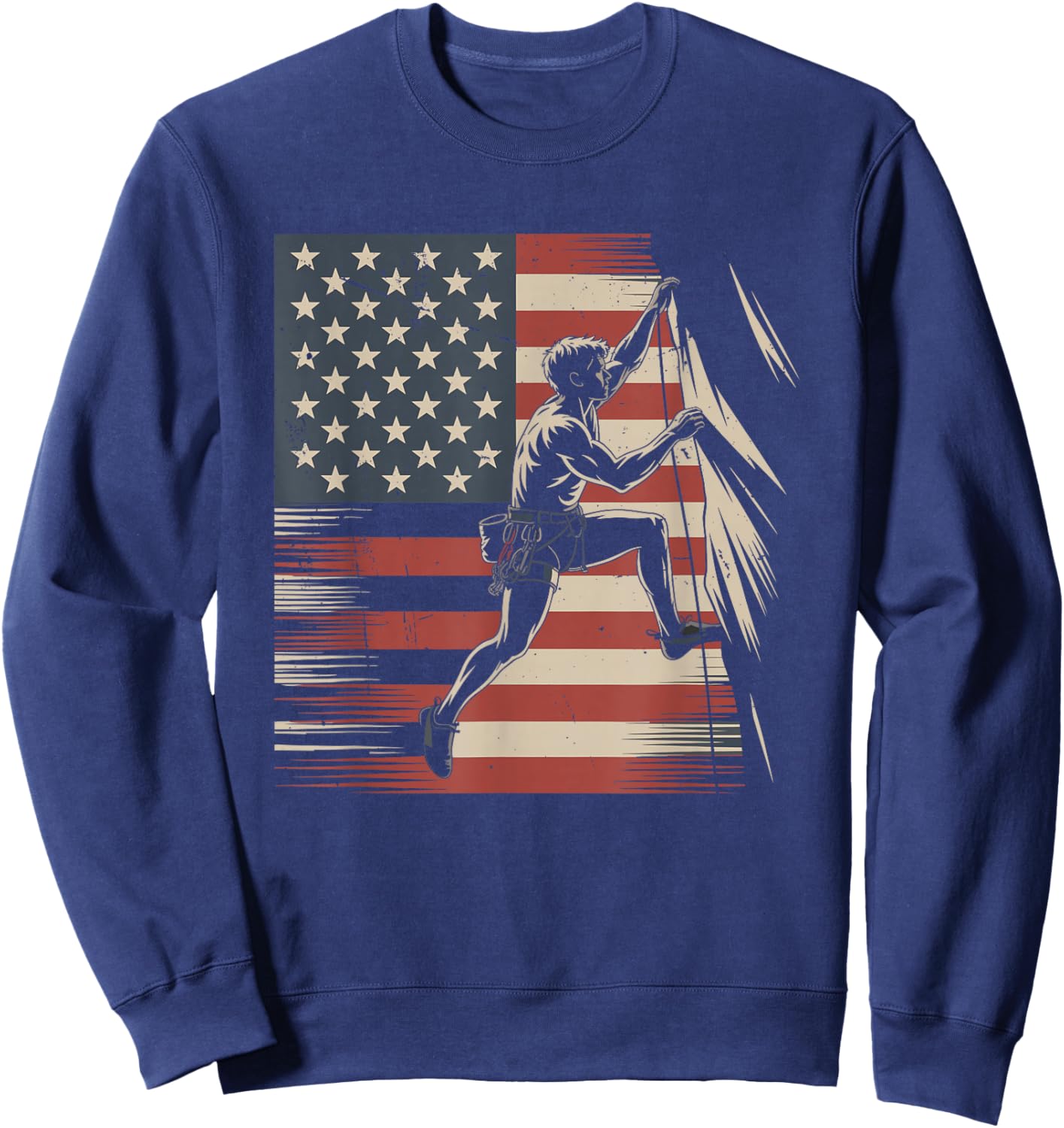 Rock Climbing USA Flag Vintage Rock Climber 4th Of July Sweatshirt - Sweatshirt | Navy