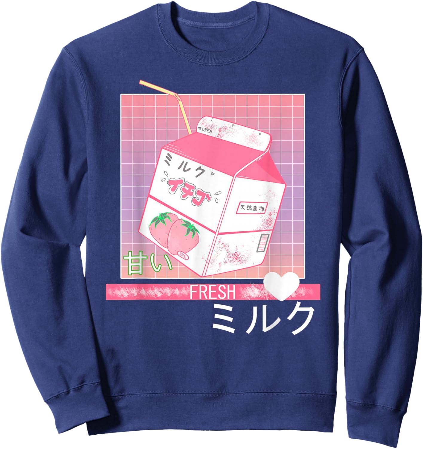 90s Japanese Otaku Stylish Aesthetic Milk Sweatshirt - Sweatshirt | Navy