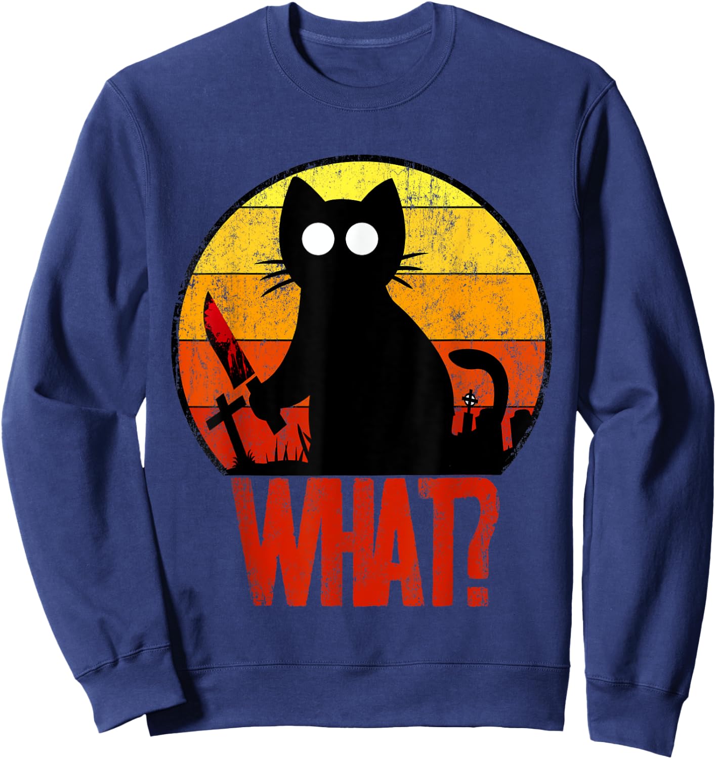 Murderous Black Psycho Cute Cat What Knife Christmas Gift Women Sweatshirt - Sweatshirt | Navy