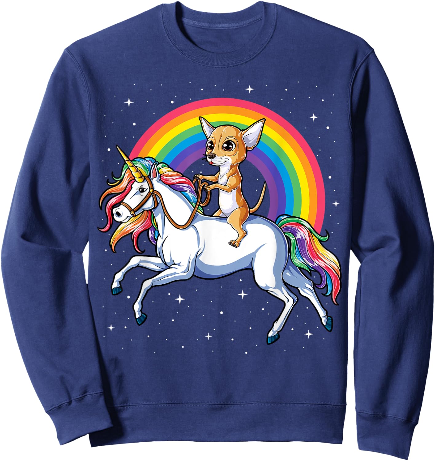 Chihuahua Unicorn T shirt Girls Space Galaxy Rainbow Dog Sweatshirt - Sweatshirt | Navy