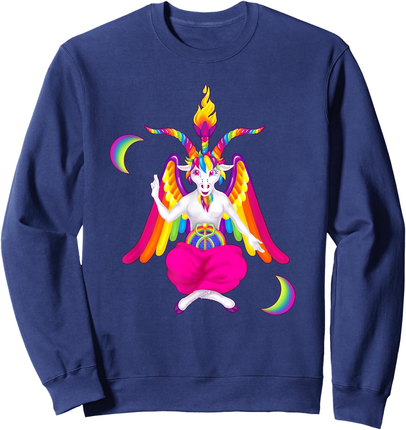 Rainbow 90s Baphomet Ironic Satanic Demon Sweatshirt - Sweatshirt | Navy
