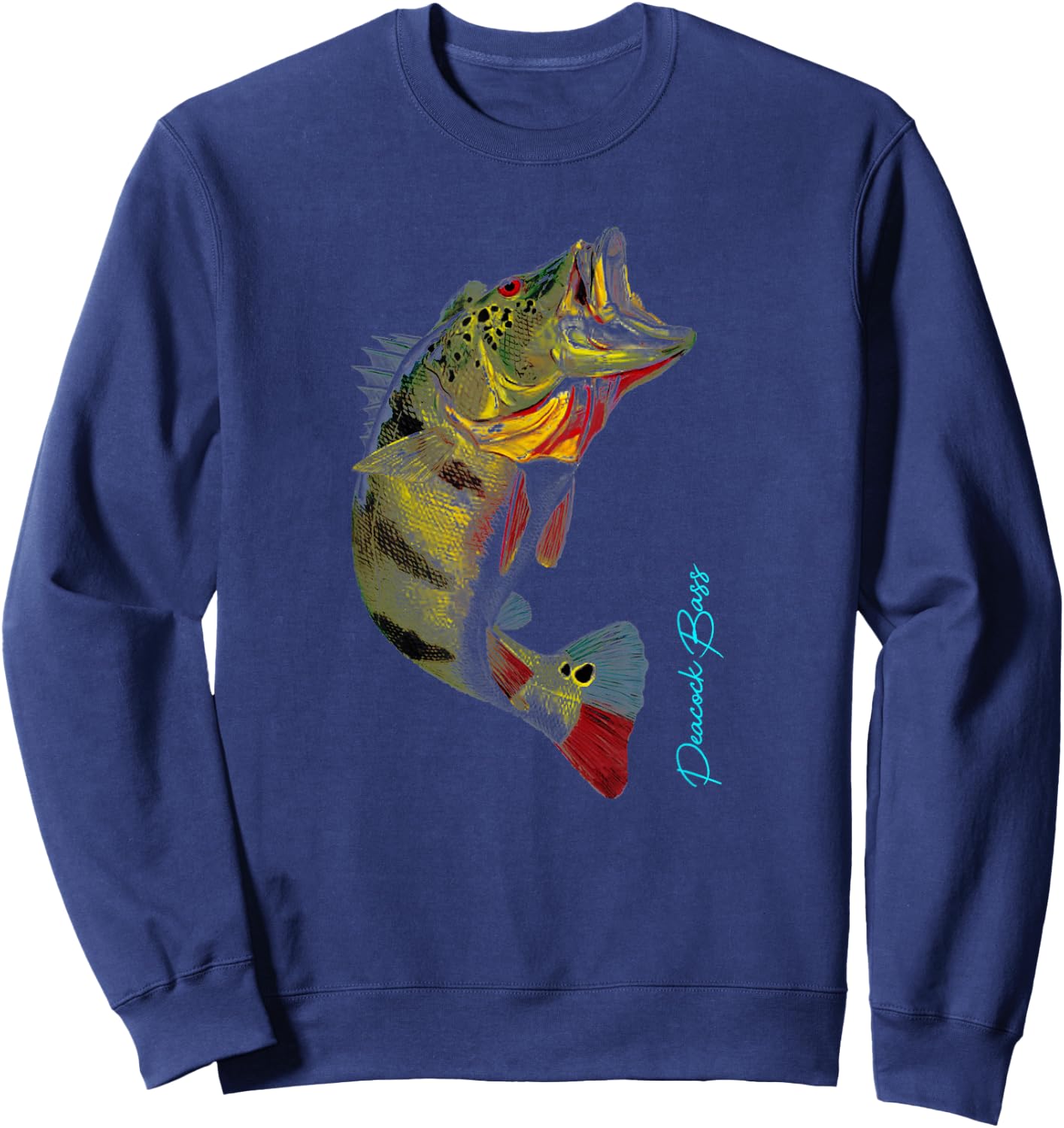 Fishing Shirts | PEACOCK BASS Fishing Art Gift Shirt For Dad Sweatshirt - Sweatshirt | Navy