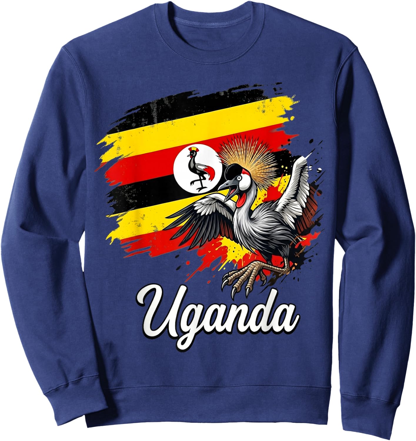 Uganda Flag Grey Crowned Crane National Bird Sweatshirt - Sweatshirt | Navy