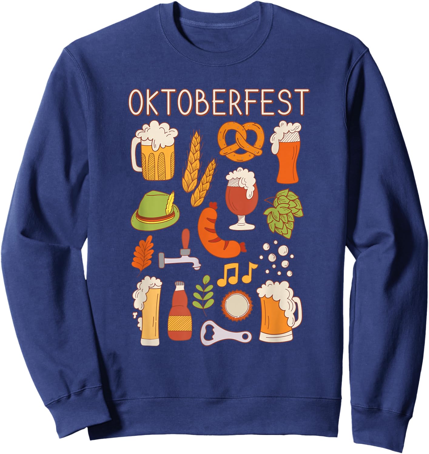 Oktoberfest Doodle Cute Beer Pretzel Weiner Sweatshirt - Sweatshirt | Navy