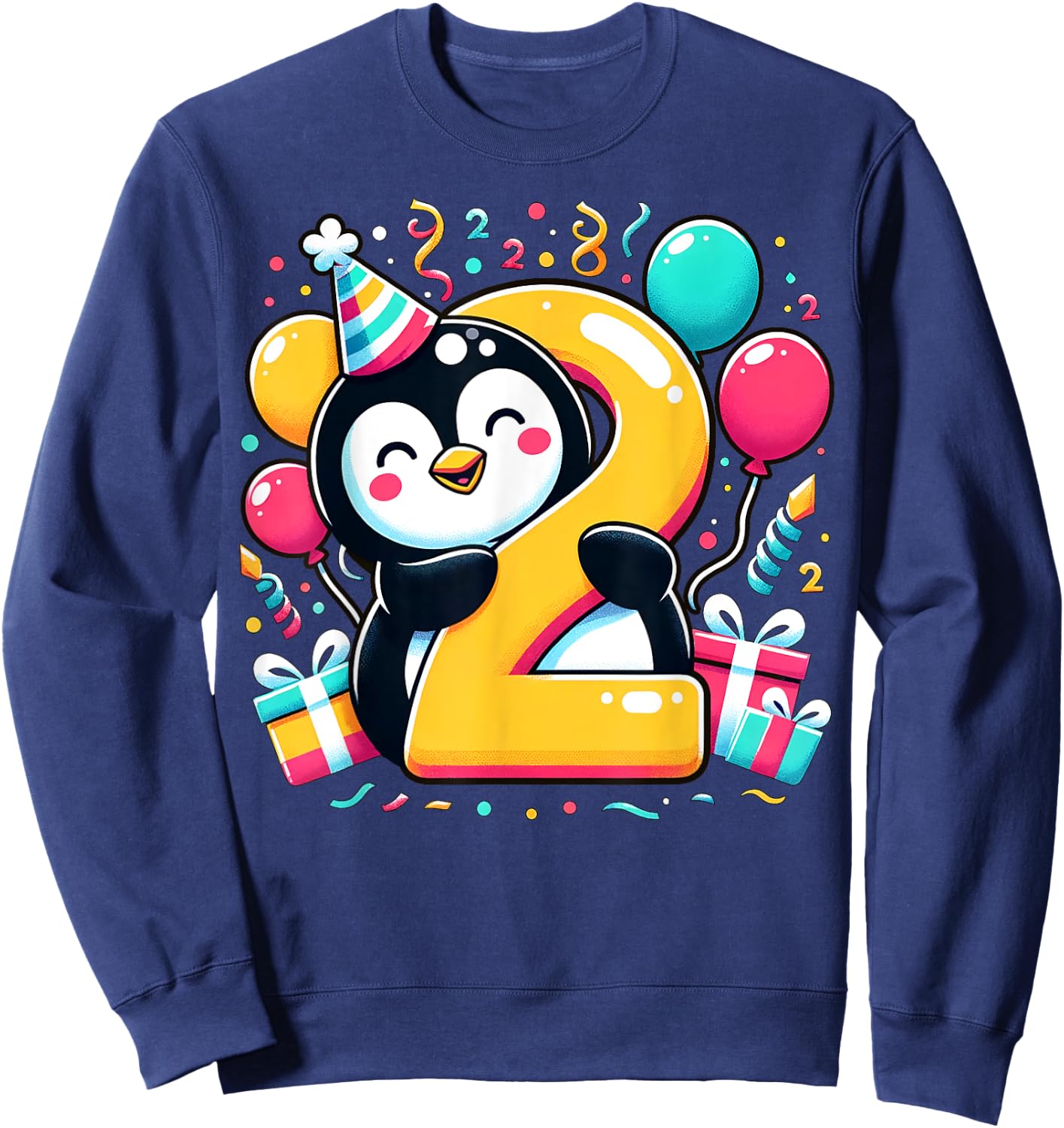 Penguin 2nd birthday boy girl 2 years old second two Penguin Sweatshirt - Sweatshirt | Navy