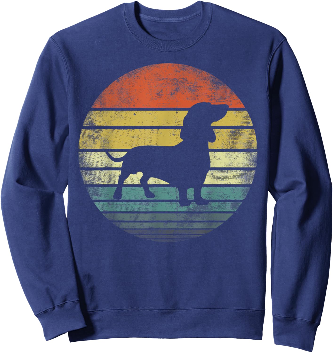 Dachshund Lover Owner Gifts Retro Sunset Dog Silhouette Dad Sweatshirt - Sweatshirt | Navy