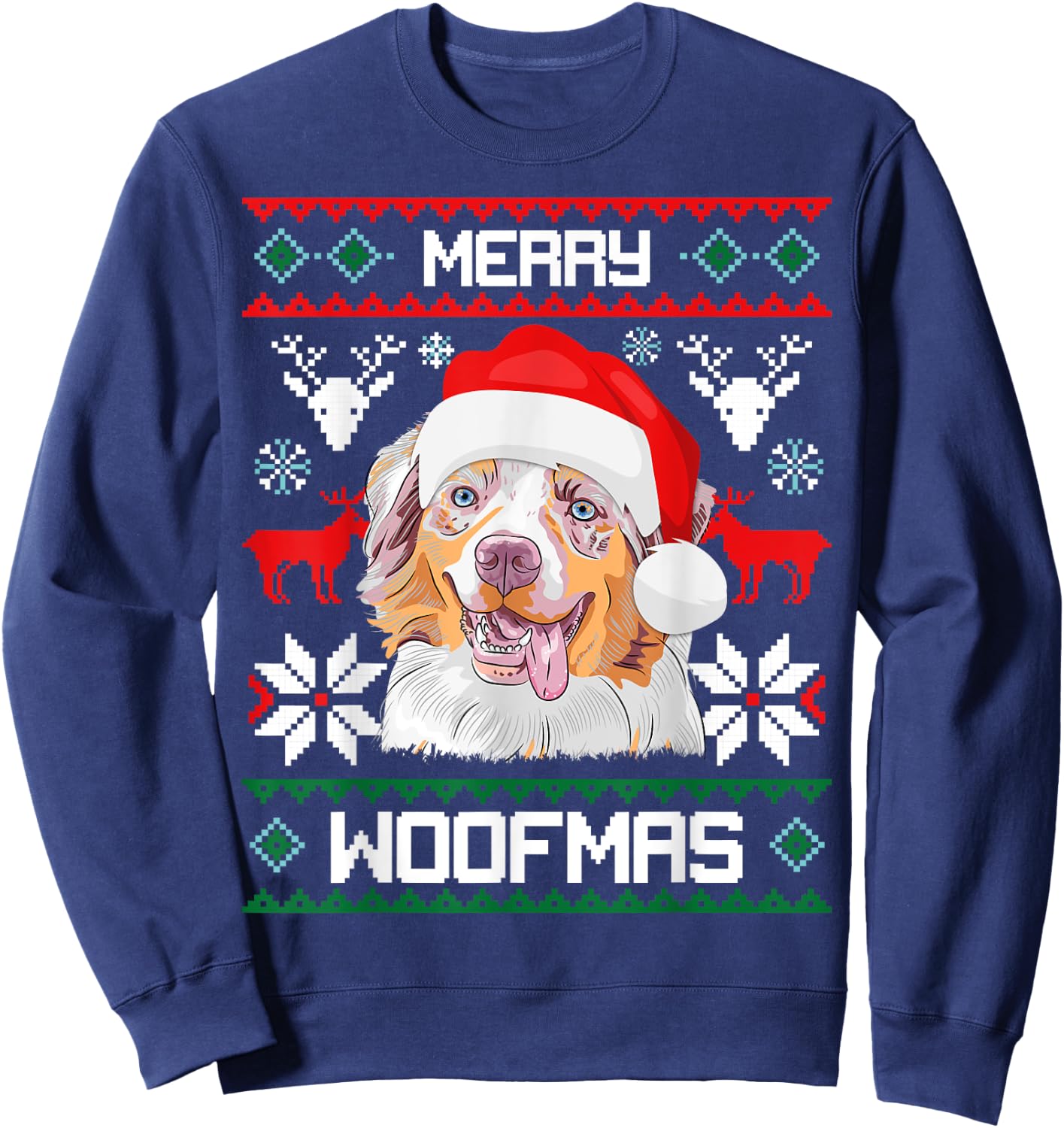 Australian Shepherd Merry Woofmas Christmas Dog Gift Sweatshirt - Sweatshirt | Navy