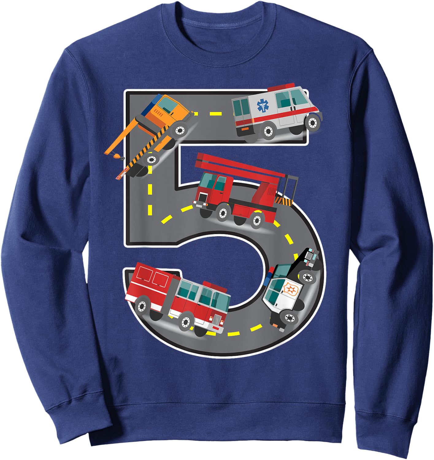 Five Year Old 5th Birthday Fire Truck Ambulance Police Car Sweatshirt - Sweatshirt | Navy