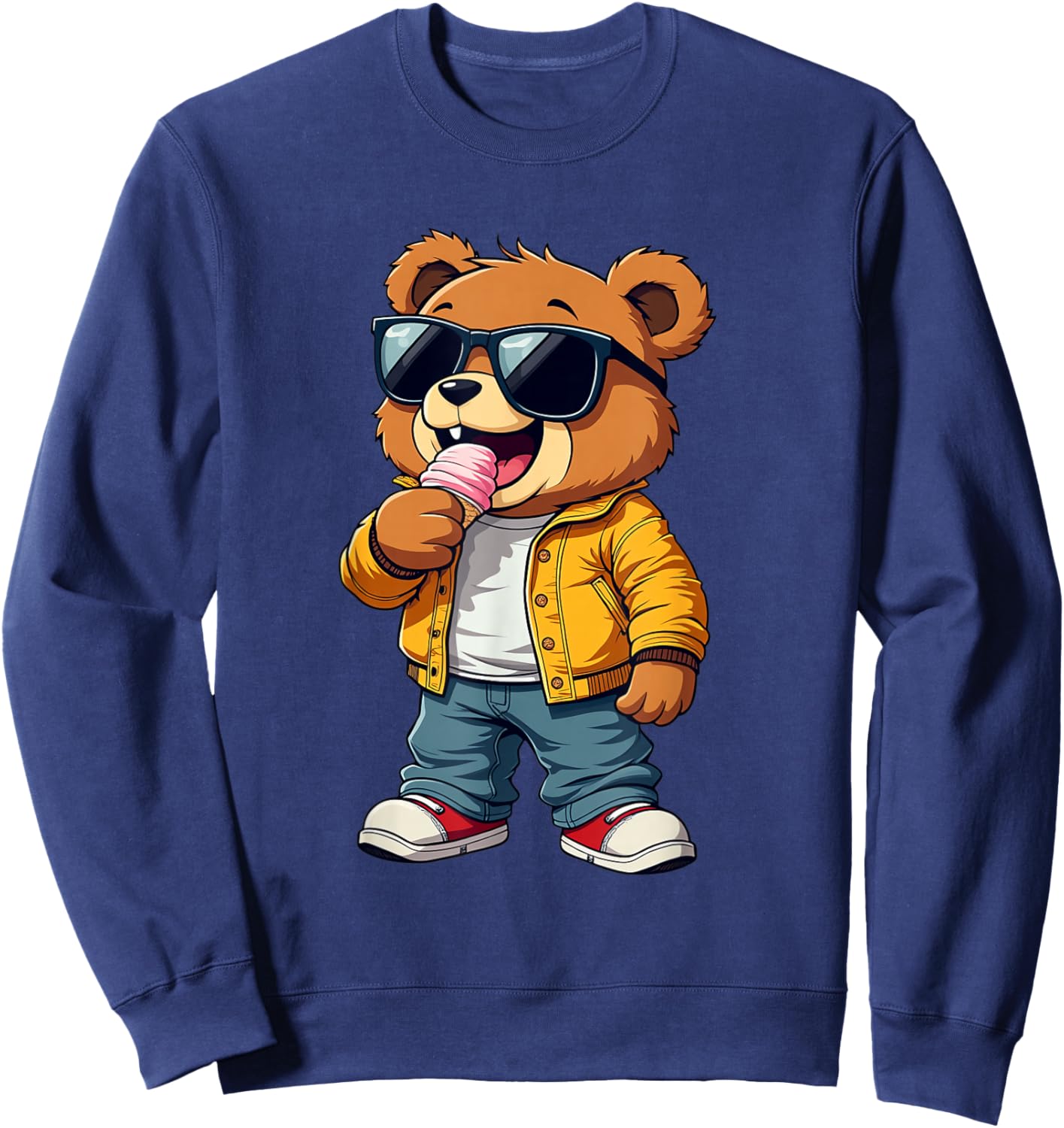 Cool Teddy Bear with Sunglasses Eating Ice Cream Sweatshirt - Sweatshirt | Navy