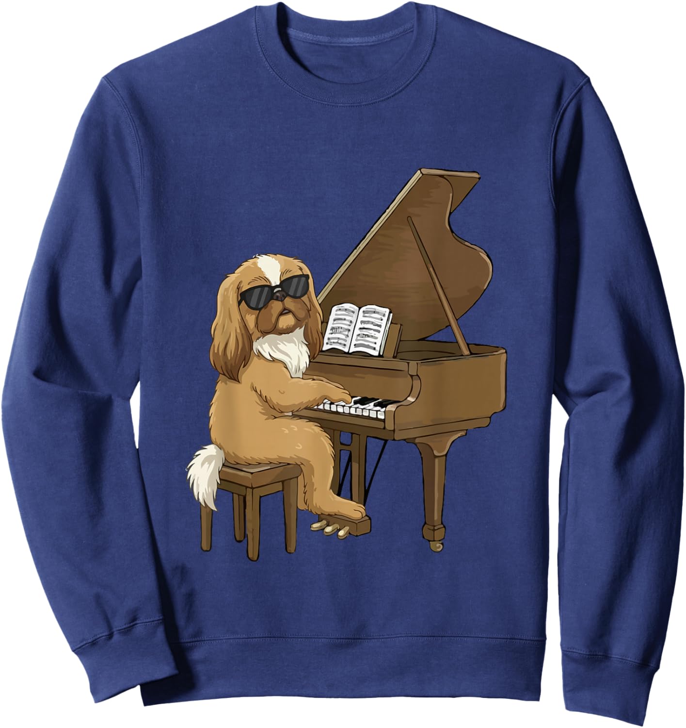 Pekingese Playing Piano Instrumentalist Funny Owner Family Sweatshirt - Sweatshirt | Navy