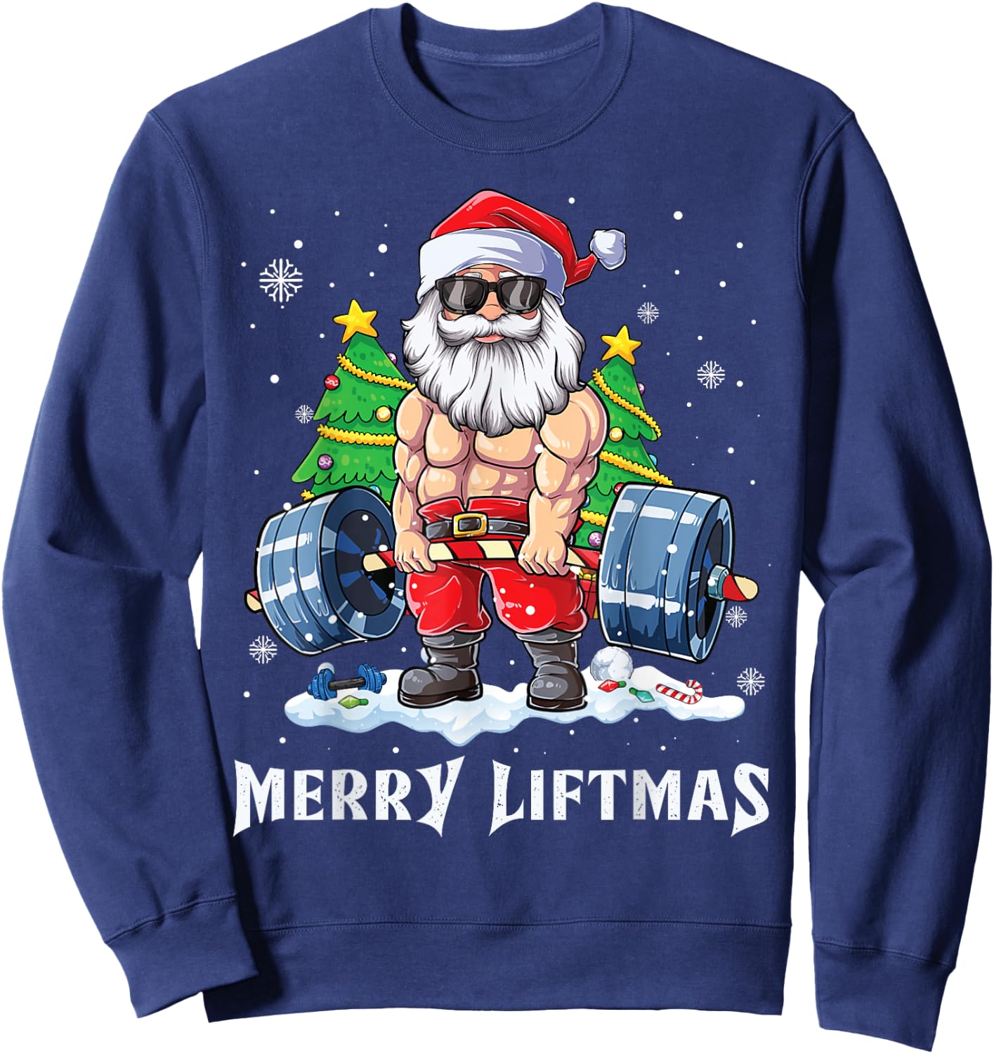 Merry Liftmas Funny Santa Claus Gym Fitness Weightlifting Sweatshirt - Sweatshirt | Navy