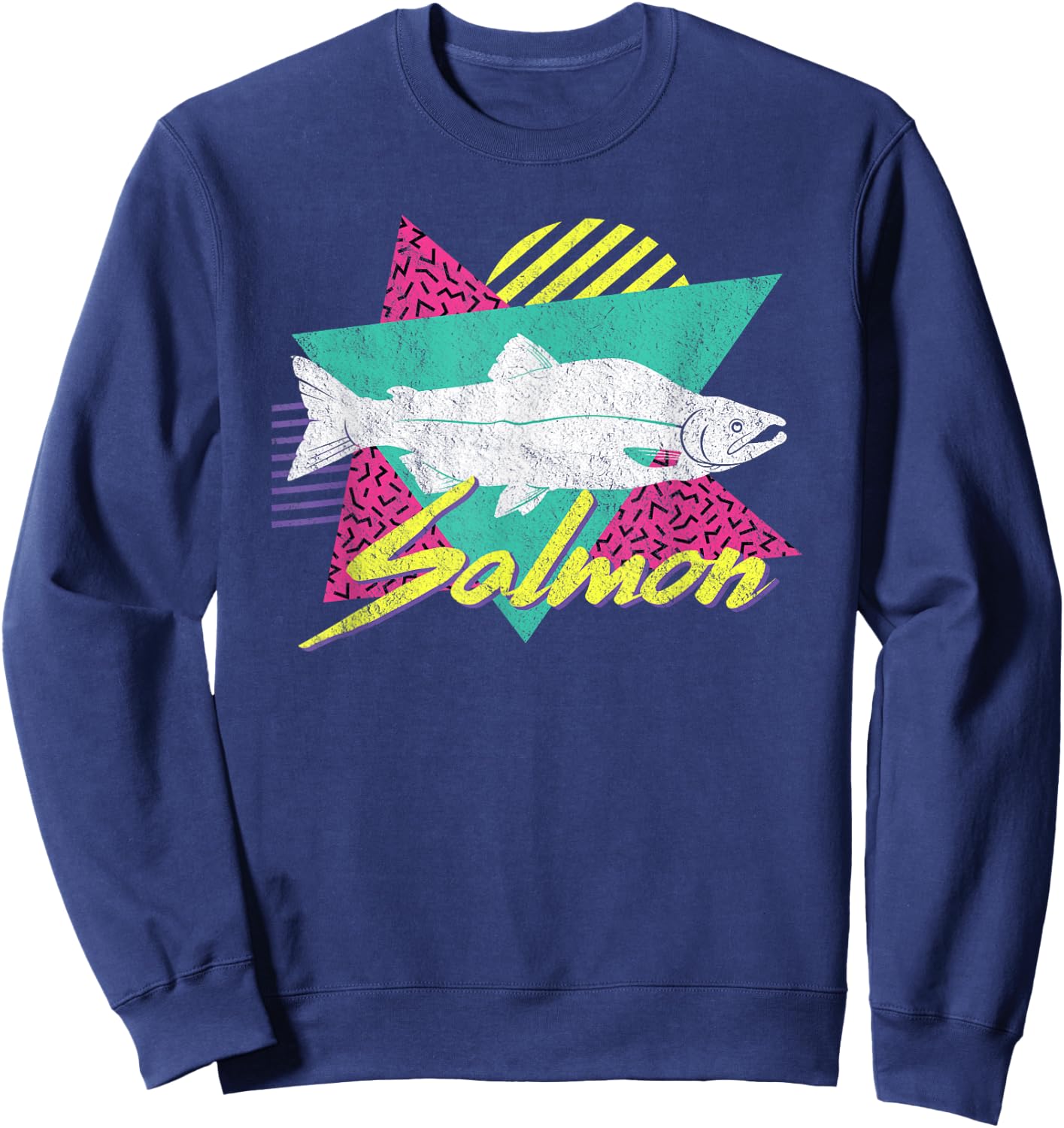 Vintage Retro 80s Or 90s Salmon Fish Sweatshirt - Sweatshirt | Navy